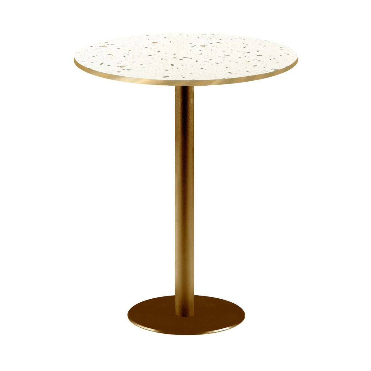 RestooTab Stehtisch Rome rund Gestell goldmetallic - Kanten messingfarben 113x60 cm (HxØ); Platte terrazzo, Gestell messing; rund
