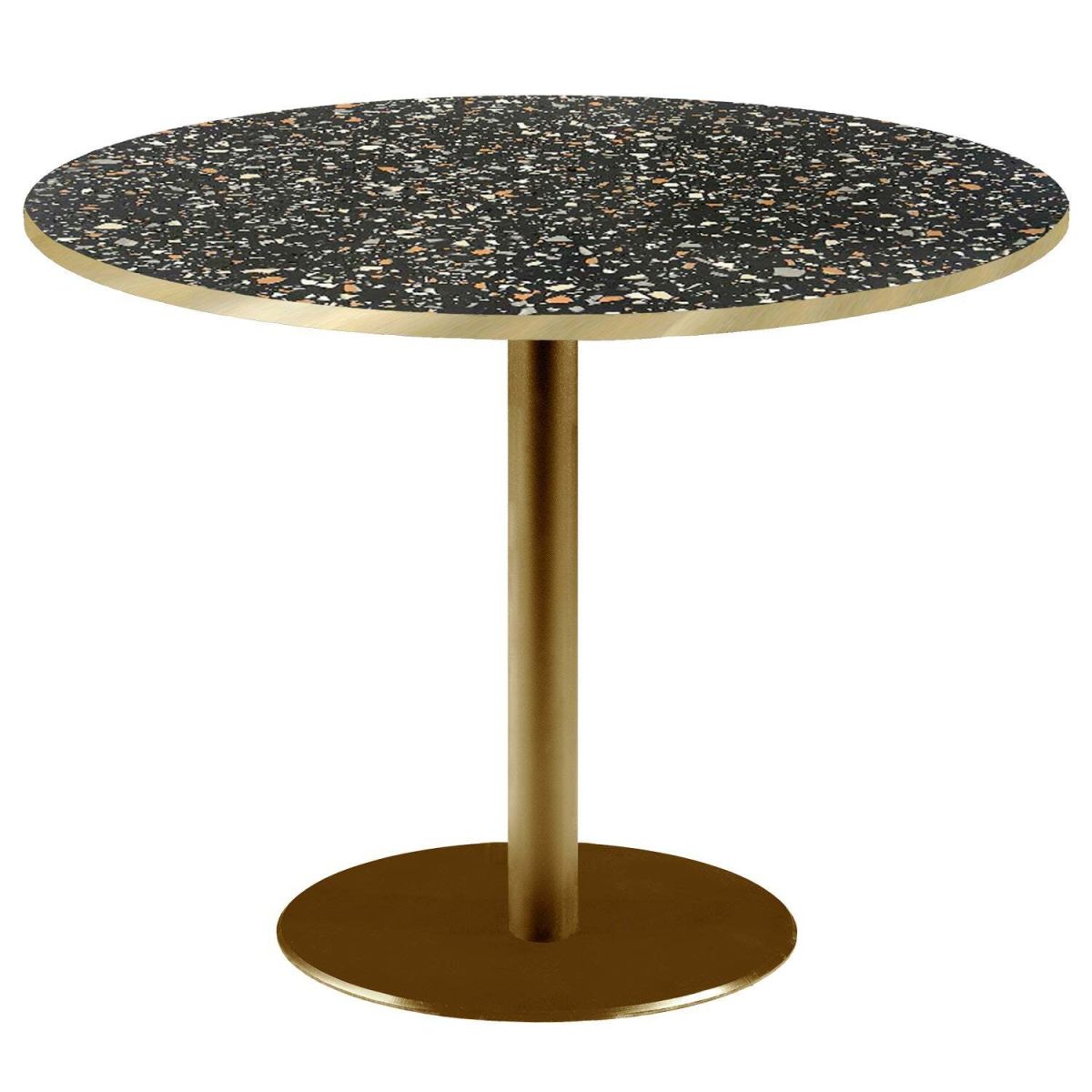 Tavolo Roma XL rotondo base dorato - laminato pietra & canti ottone RestooTab; 75x120 cm (HxØ); nero/terazzo/ottone; rotonda
