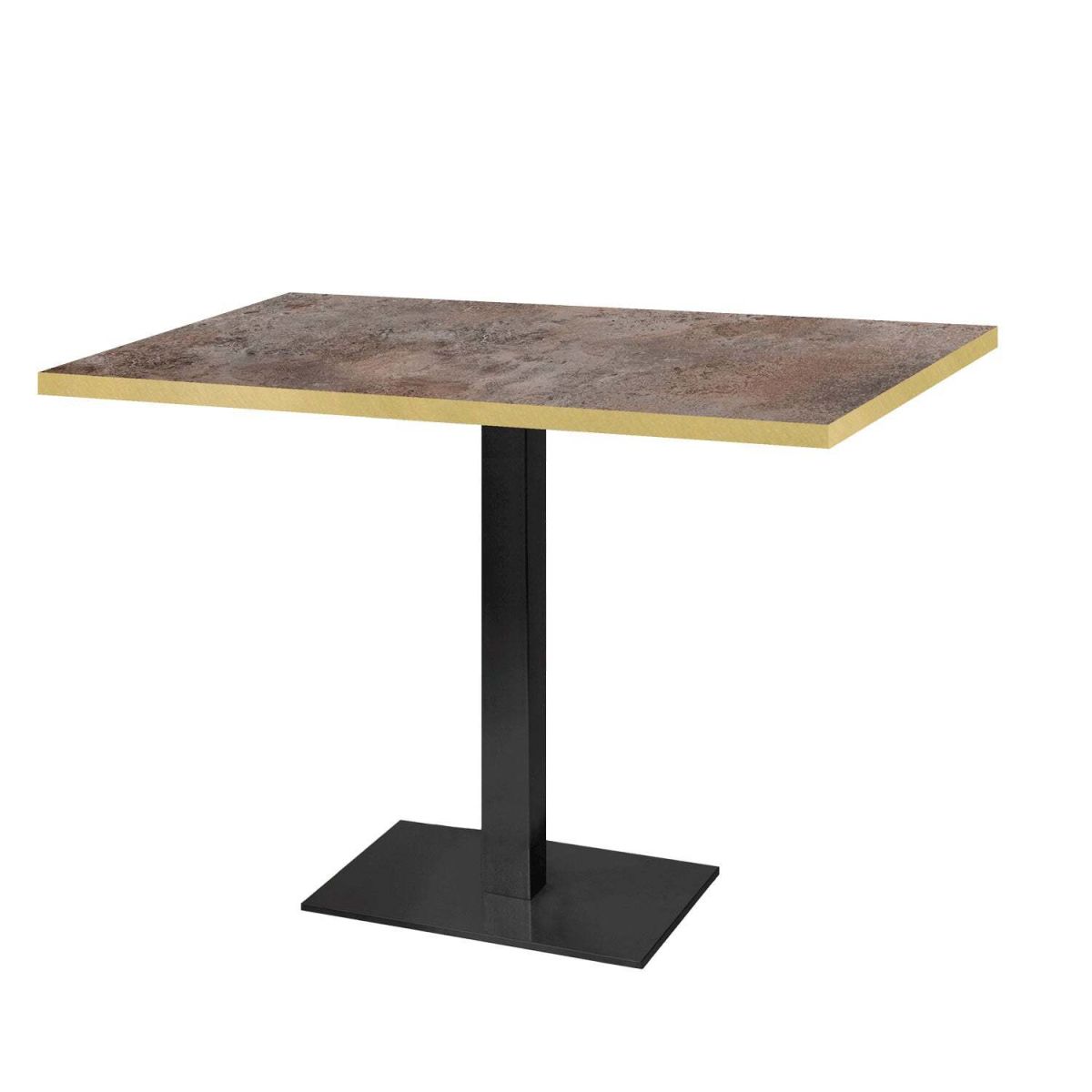 RestooTab Tisch Milan rechteckig - Kanten messingfarben 120x70x75 cm (LxBxH); Platte metall verrostet, Gestell schwarz; rechteckig