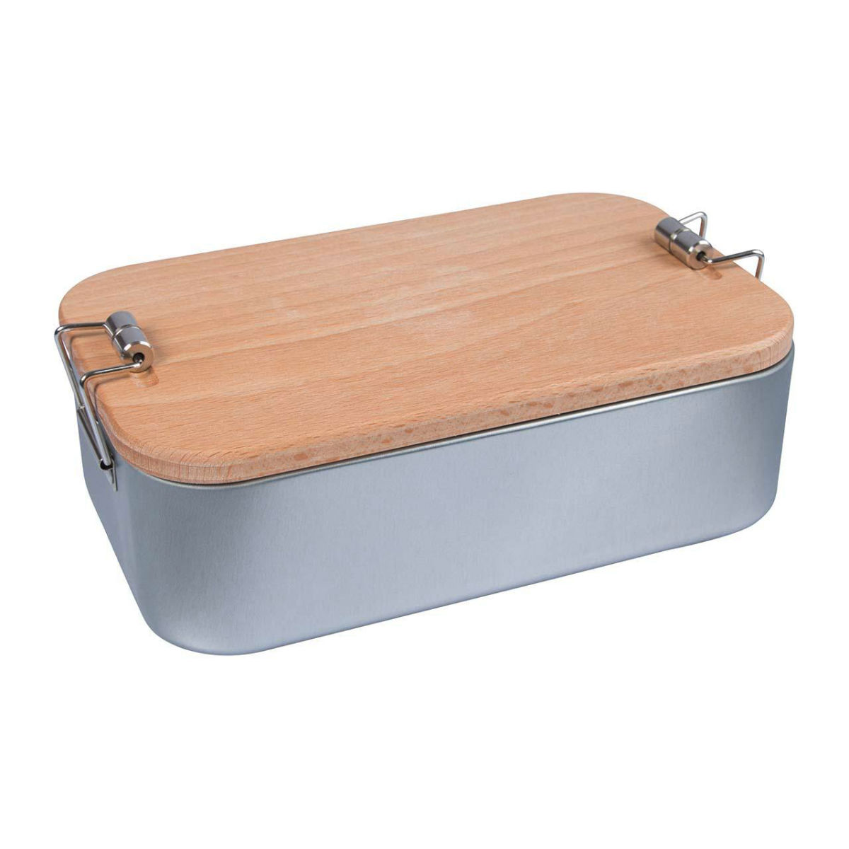 memo Lunchbox '2in1' aus Weißblech mit Buchenholzdeckel; 20x6.5 cm (BxH); silber/natur; oval