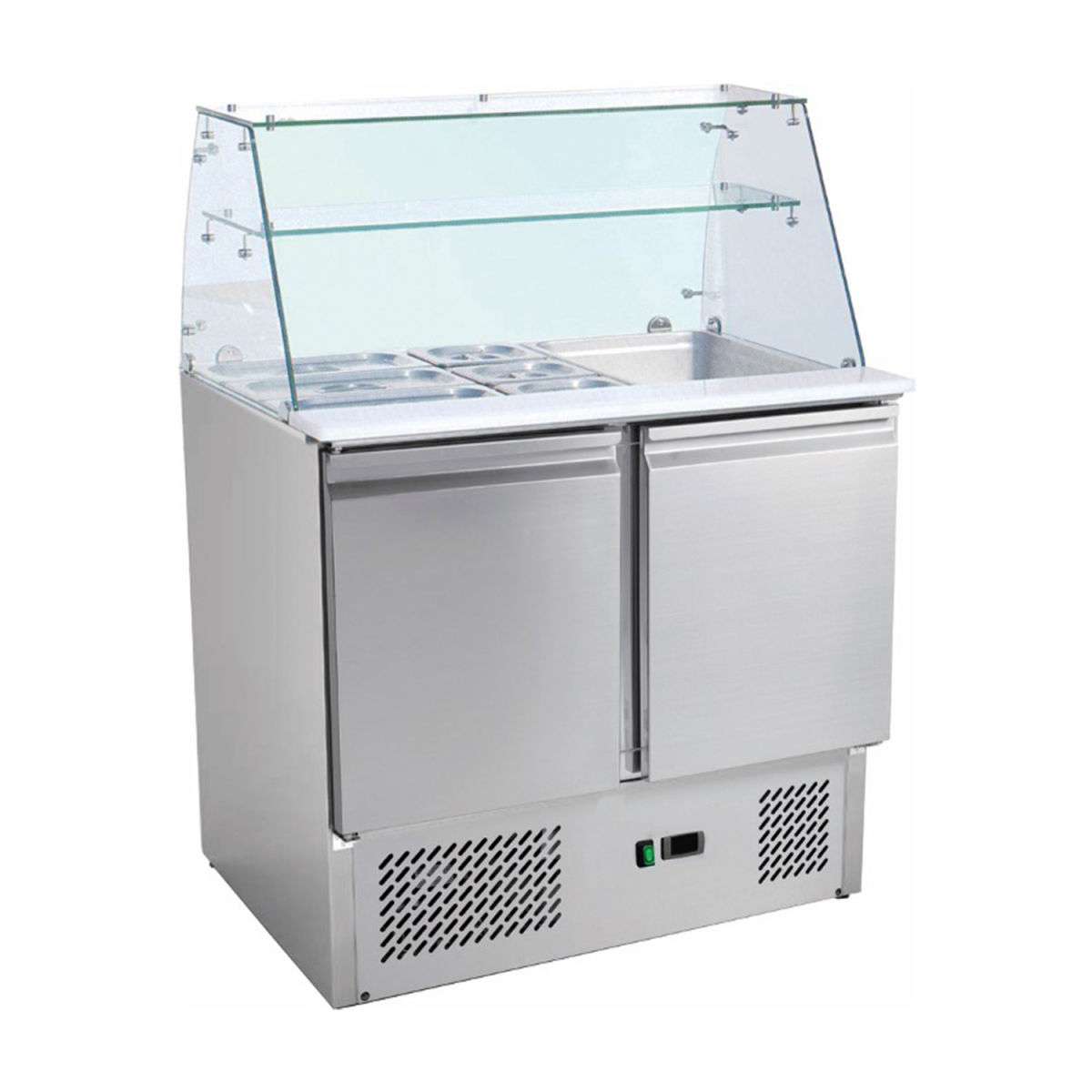 A&S Polarny Saladette mit eingebauter Kühlung und Glasaufsatz, 213 Liter; 213000 ml, 90x131x70 cm (BxHxT); silber