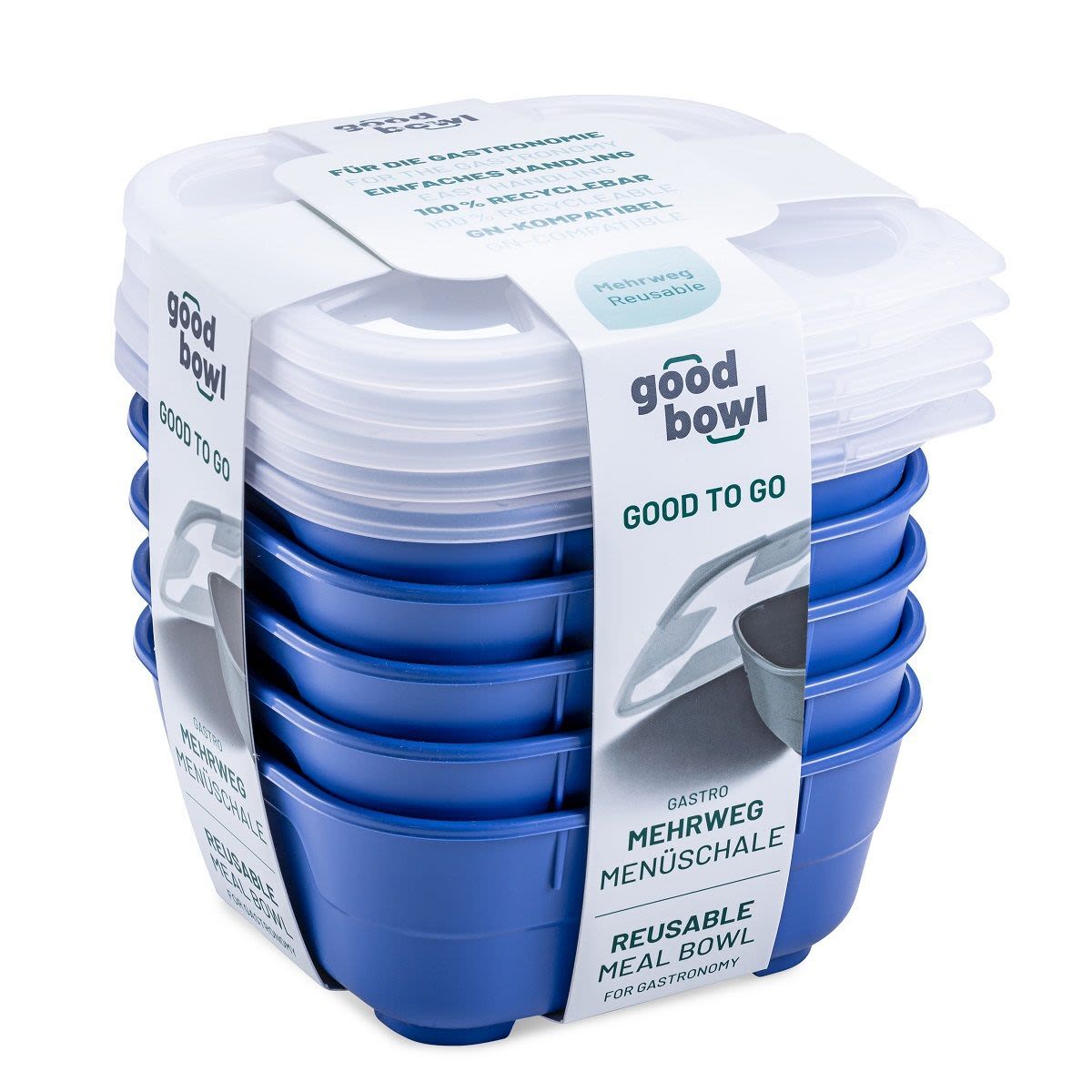 thermohauser Mehrweg-Menübehälter GoodBowl Tiny 550 ml, 14.2x14.2x6.1 cm (LxBxH); blau; quadratisch; 5 Stück / Pack