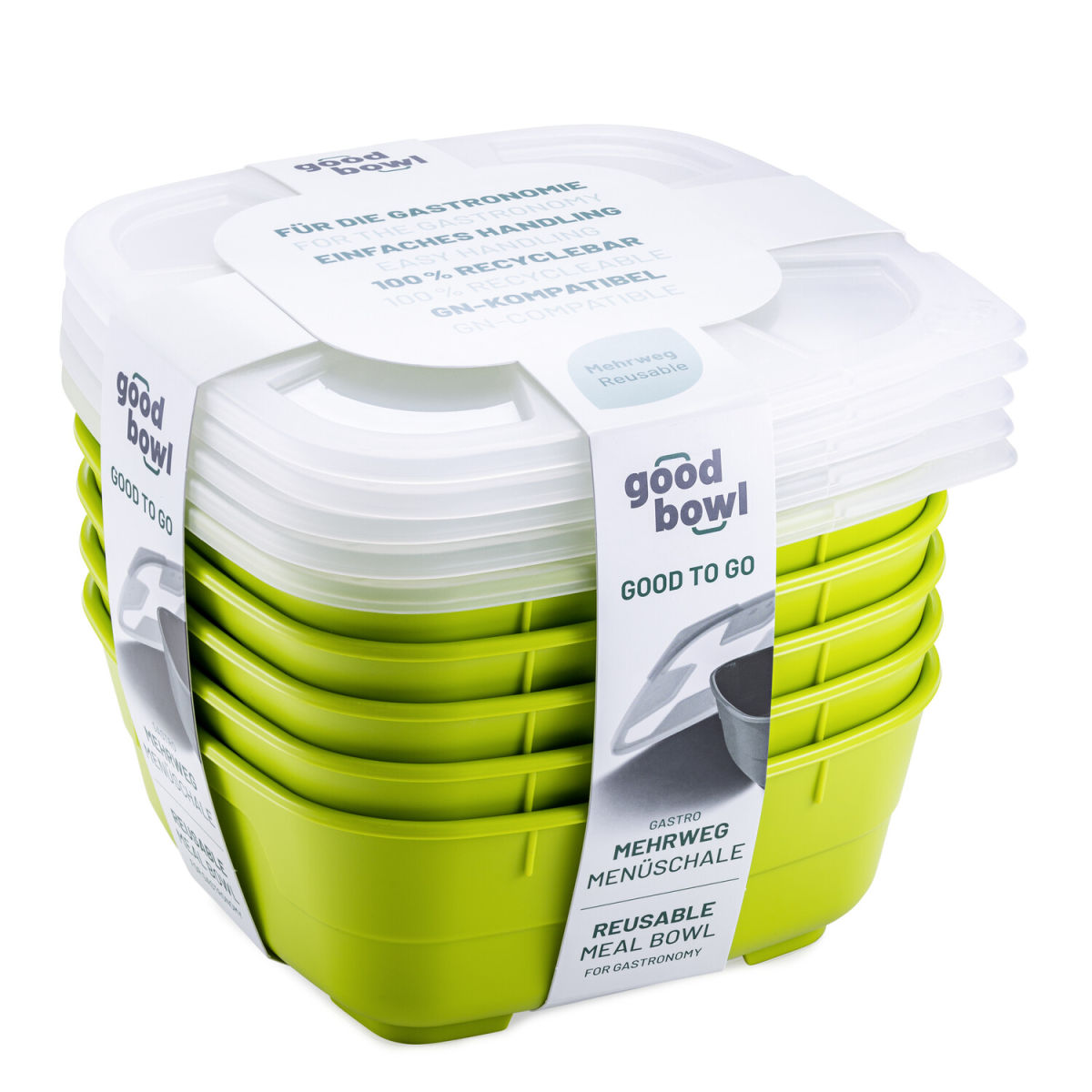 thermohauser Mehrweg-Menübehälter GoodBowl Tiny 1300 ml, 18.5x18.5x7.6x7.6 cm (LxBxØxH); limettengrün; quadratisch; 5 Stück / Pack