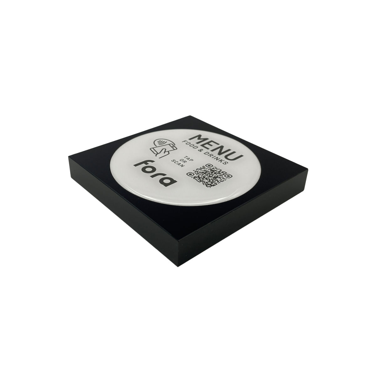 PRODUCTMATE Tischaufsteller liegend schräg mit QR-Code Aufkleber glänzend und NFC-Chip 11x11 cm (BxH); schwarz; 25 Stück / Pack
