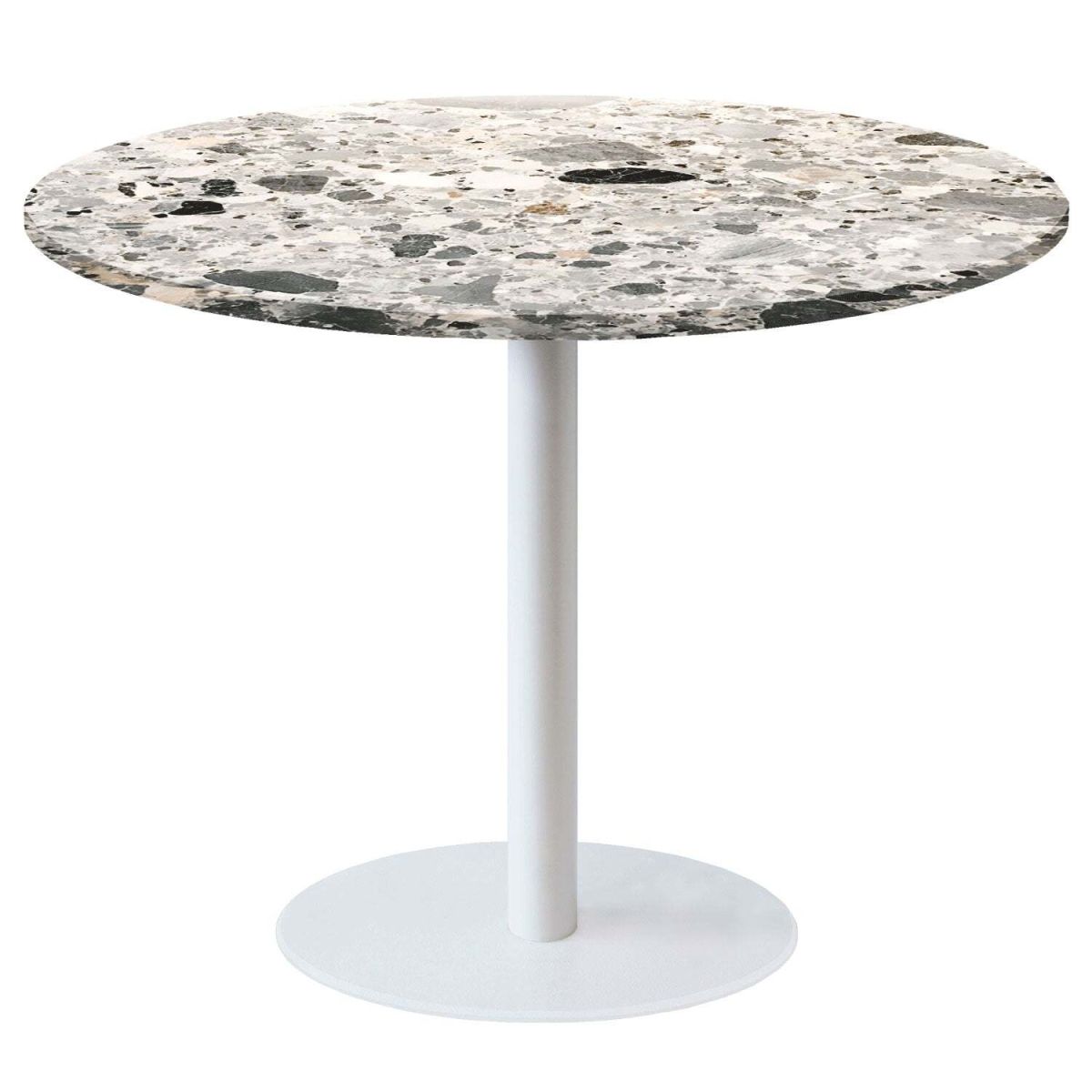 RestooTab Tisch Rome XL rund Gestell weiß - Dekor Stein 120x120x75x120 cm (LxBxHxØ); grau/terrazzo; Gestell schwarz; rund