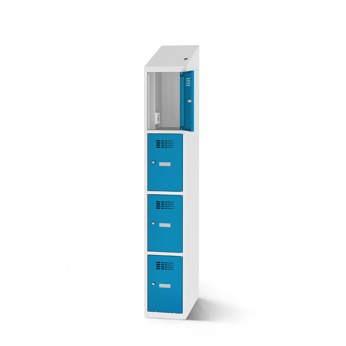 rotstahl Fächerschrank mit Ladefunktion 4 Fächer mit lichtgrauem Korpus 40x200 cm (BxH); blau