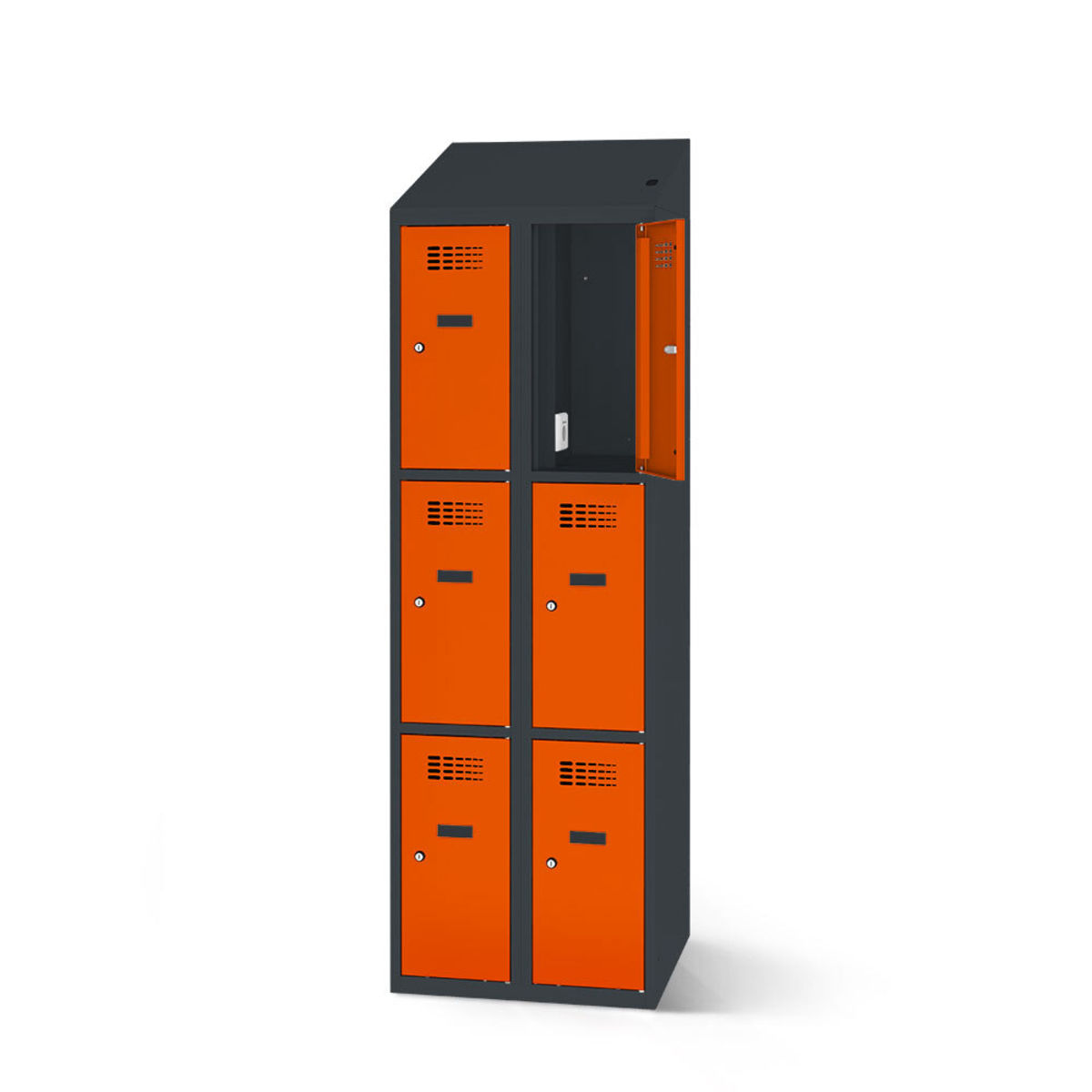 rotstahl Fächerschrank mit Ladefunktion 6 Fächer mit anthrazitgrauem Korpus 80x200 cm (BxH); orange
