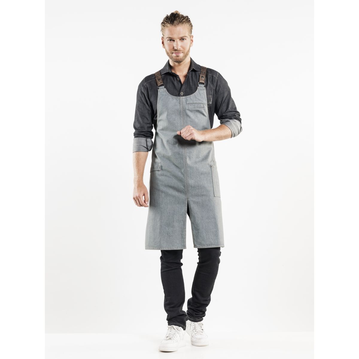 Chaud Devant Latzschürze Forene Cross Grey Denim W75 –L90 90x75 cm (LxB); grau