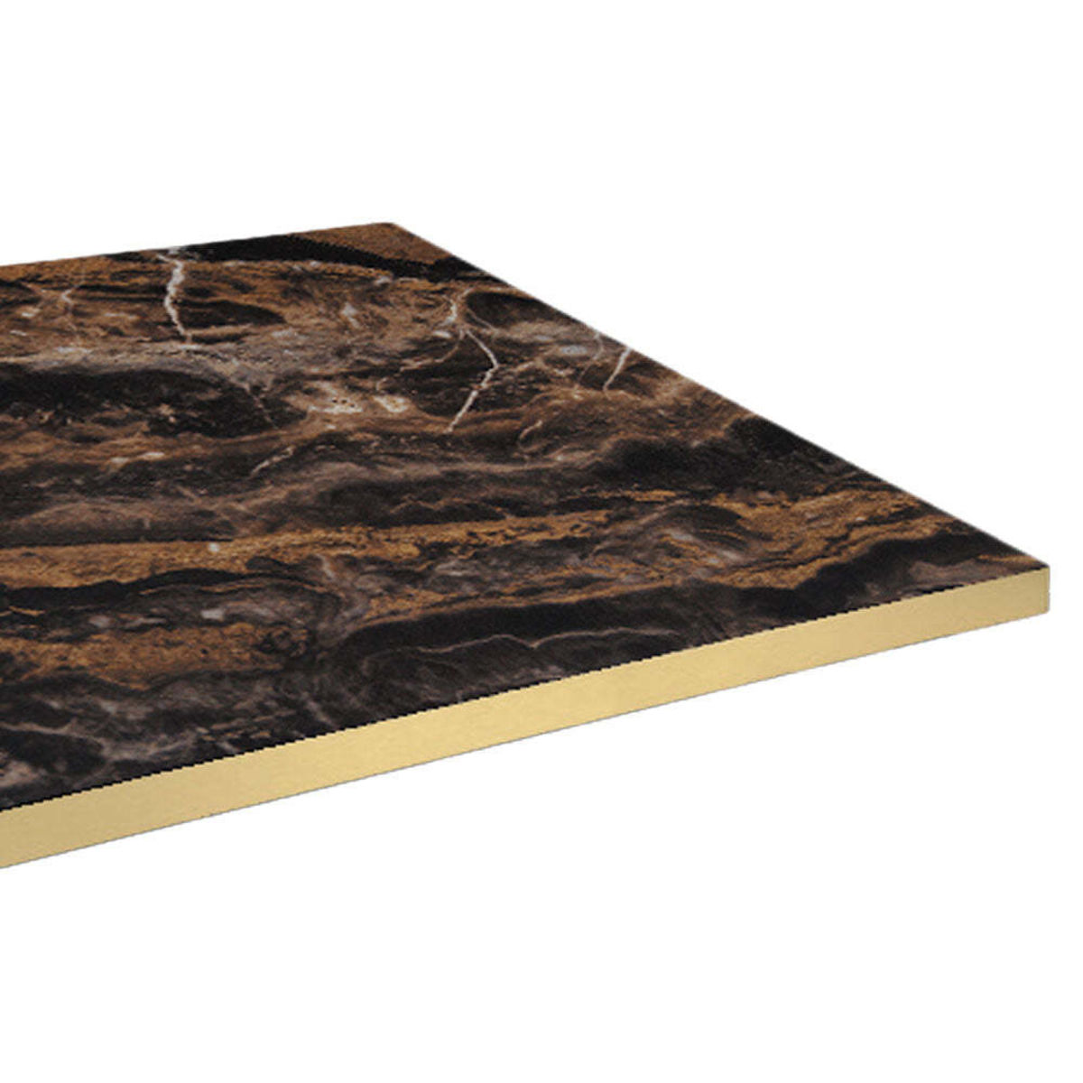 Piano tavolo quadrato, decoro in marmo scuro, bordi color ottone RestooTab; 70x70 cm (LxL); nero/oro/ottone; quadrata