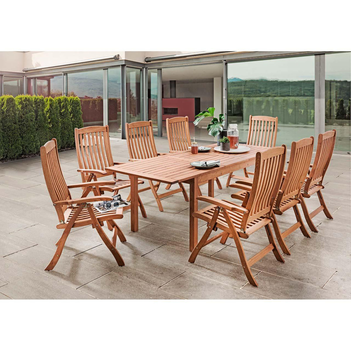 Rondo Gartenmöbel-Set 'Calea', 9-teilig, 8 Sessel, 1 Tisch; 170x90x75 cm (BxTxH); Sitz braun, Gestell braun