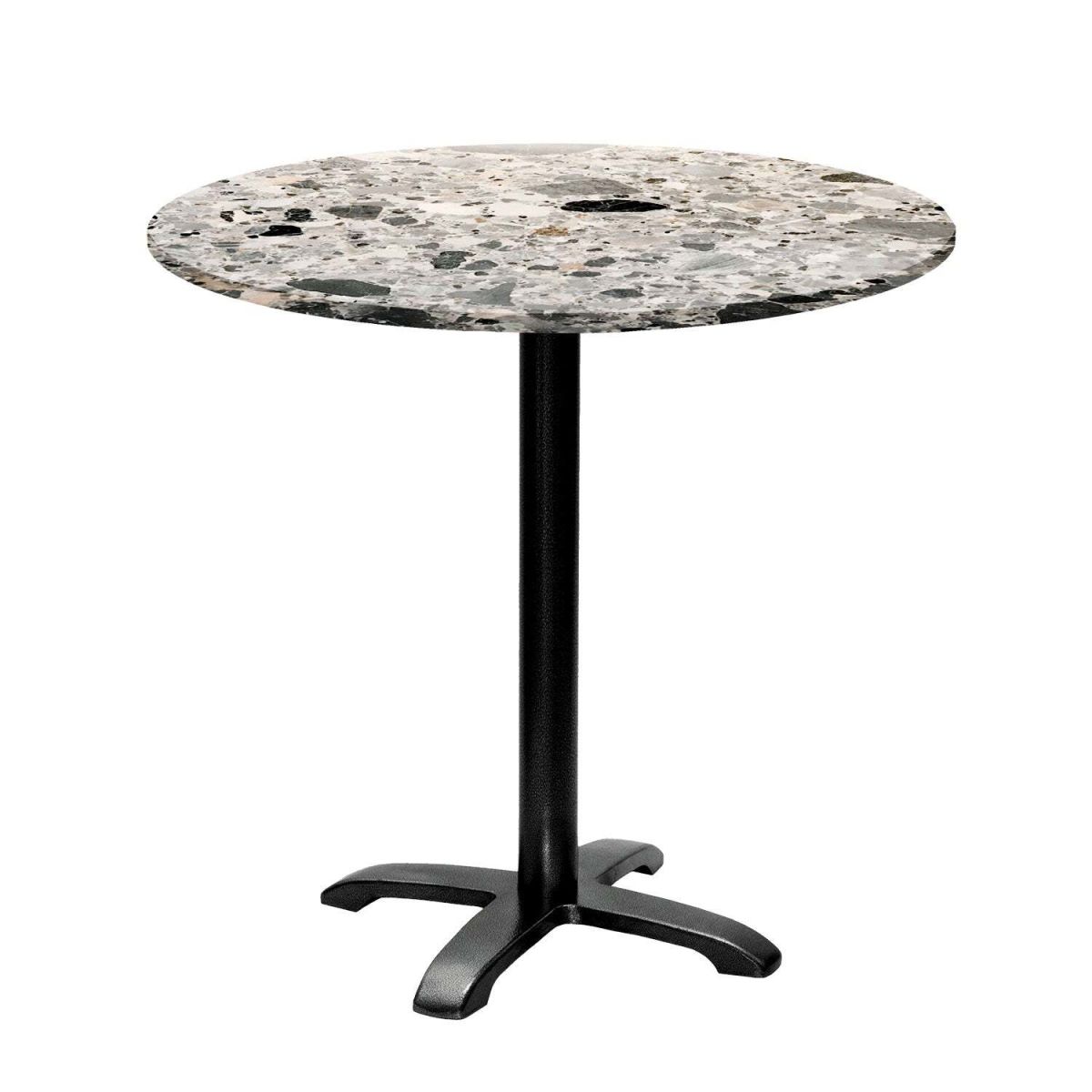 RestooTab Tisch Bazila rund - Dekor Stein 74x80 cm (HxØ); Platte grau/terrazzo, Gestell schwarz; rund
