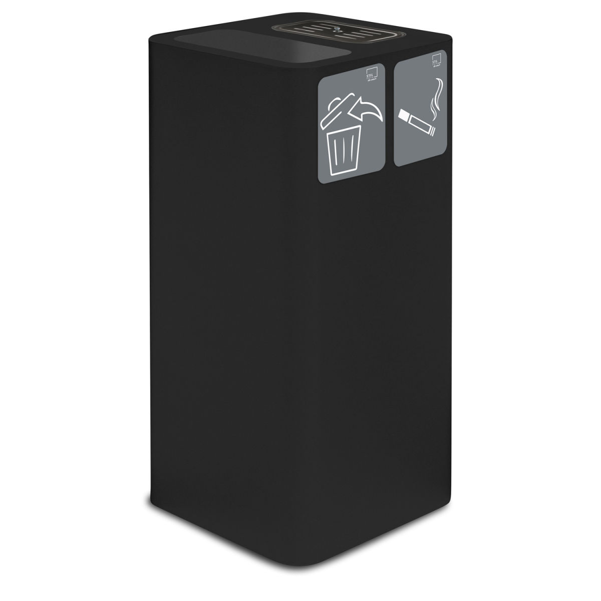 STIL CASA Stil Casa PURE Abfallbehälter mit Aschenbecher, Stahl lackiert, zwei magnetische Piktogramme inklusive 100 l, 39.2x38.3x82.5 cm (LxBxH); schwarz; rechteckig