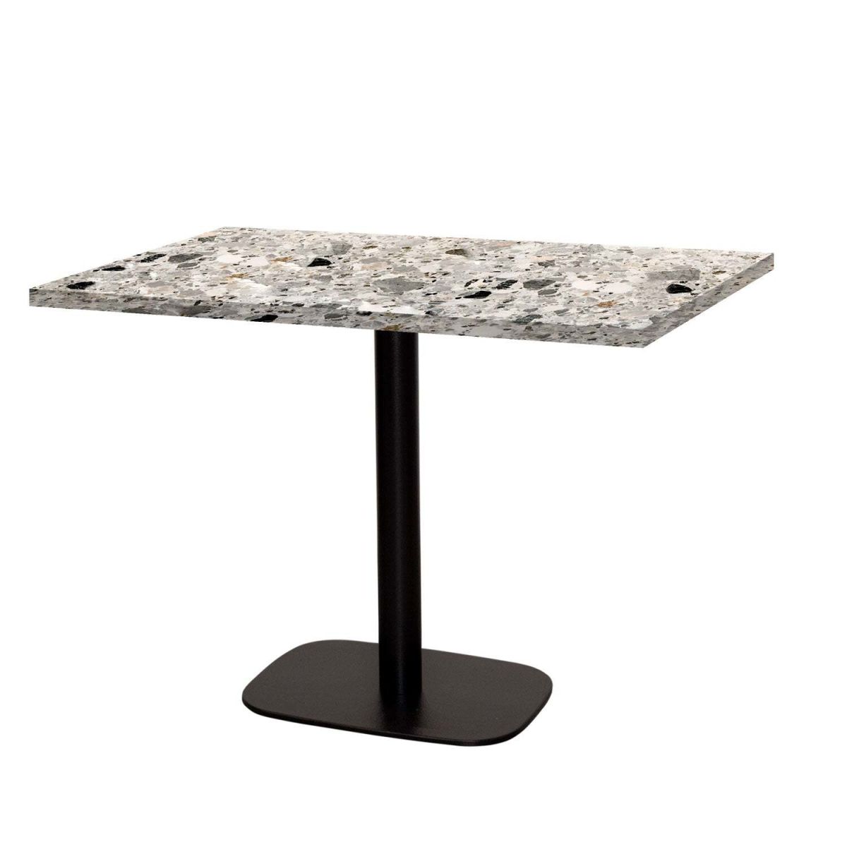 RestooTab Tisch Round rechteckig - Dekor Stein & Holz 120x70x75 cm (LxBxH); Platte grau/terrazzo, Gestell schwarz; rechteckig
