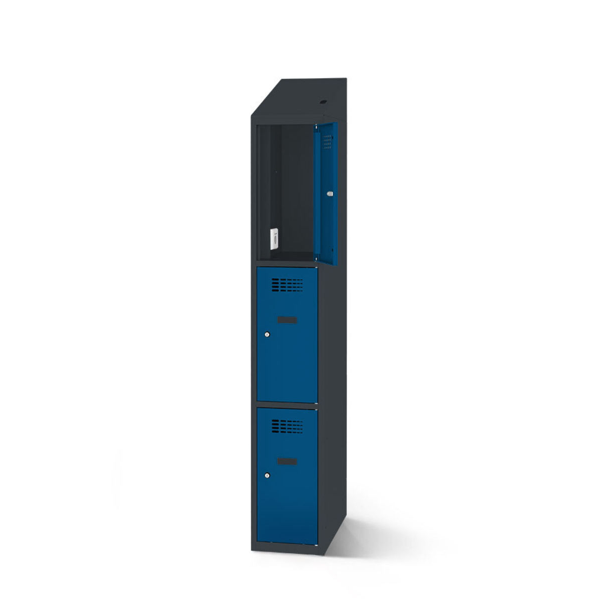 rotstahl Fächerschrank mit Ladefunktion 3 Fächer mit anthrazitgrauem Korpus 40x200 cm (BxH); dunkelblau