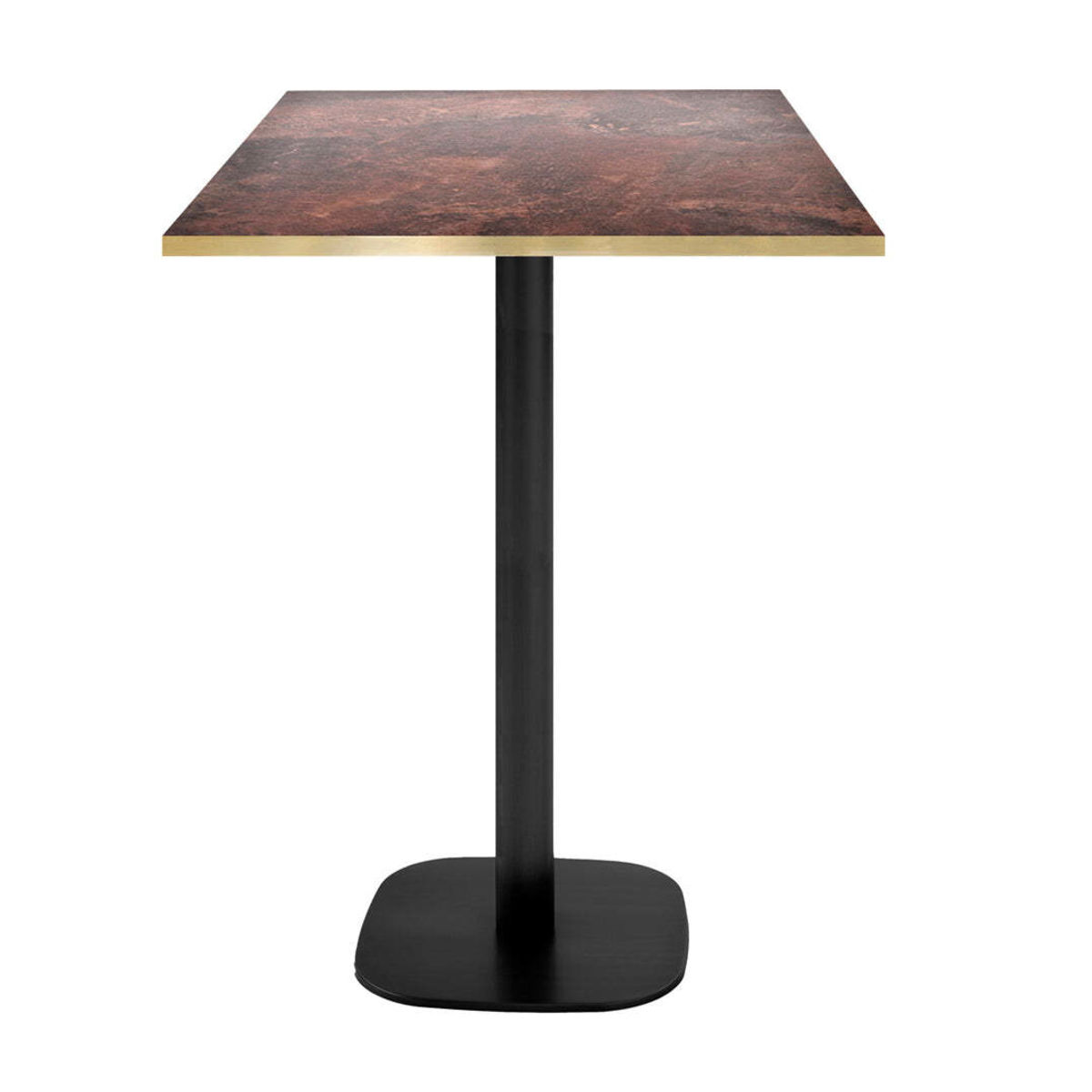RestooTab Stehtisch Round quadratisch - Kanten messingfarben 60x60x113 cm (LxBxH); Platte metall verrostet, Gestell schwarz; quadratisch