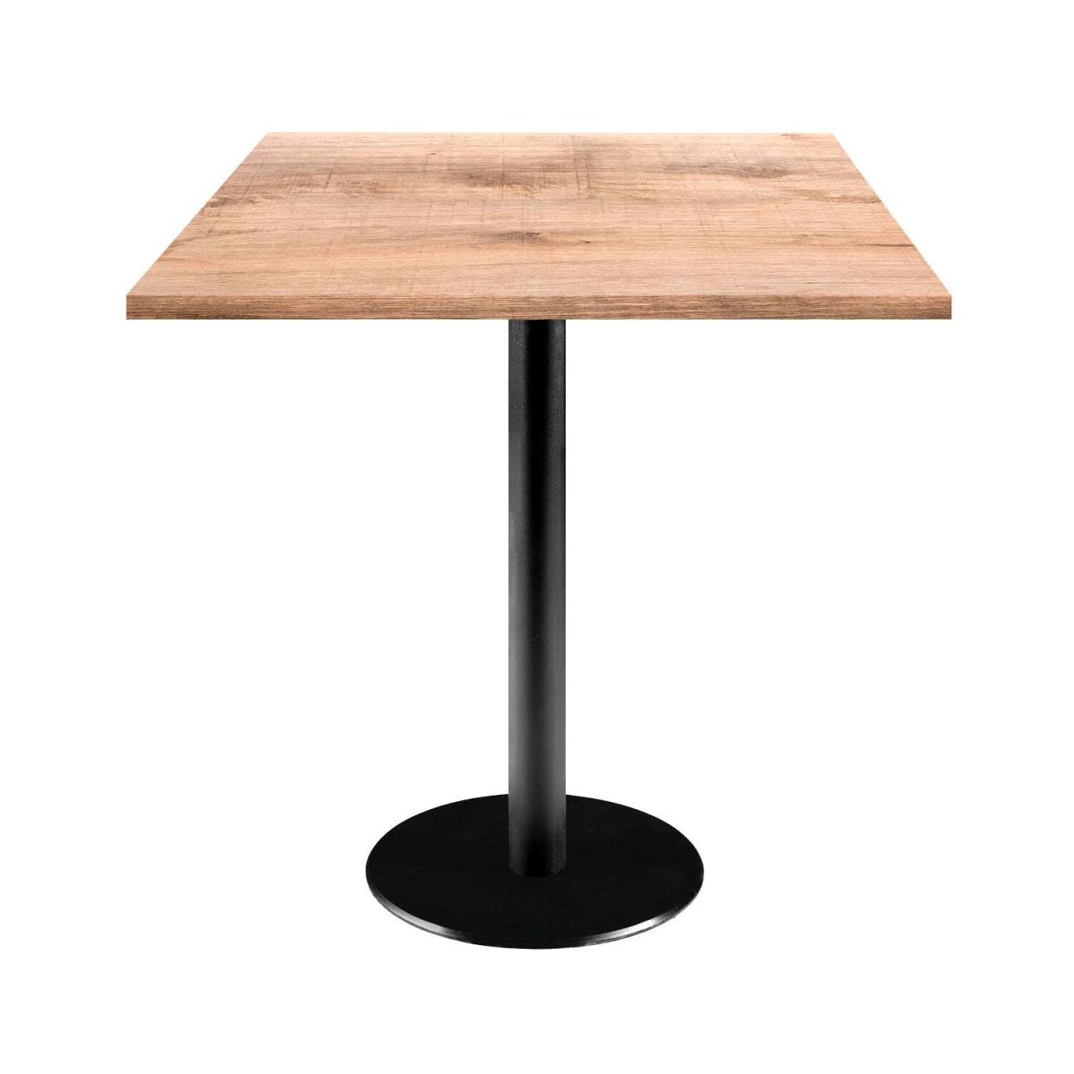 RestooTab Tisch Rome quadratisch - Dekor Holz 70x70x75 cm (LxBxH); Platte eiche/hellbraun, Gestell schwarz; quadratisch