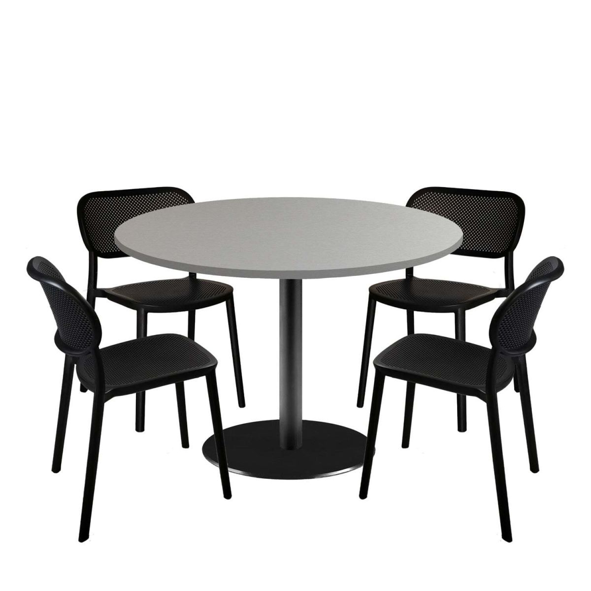 RestooTab Esstisch-Set Rome XL mit 4 Stühlen - Dekor Stein 120x120x75x120 cm (LxBxHxØ); grau/edelstahl; Gestell schwarz; rund
