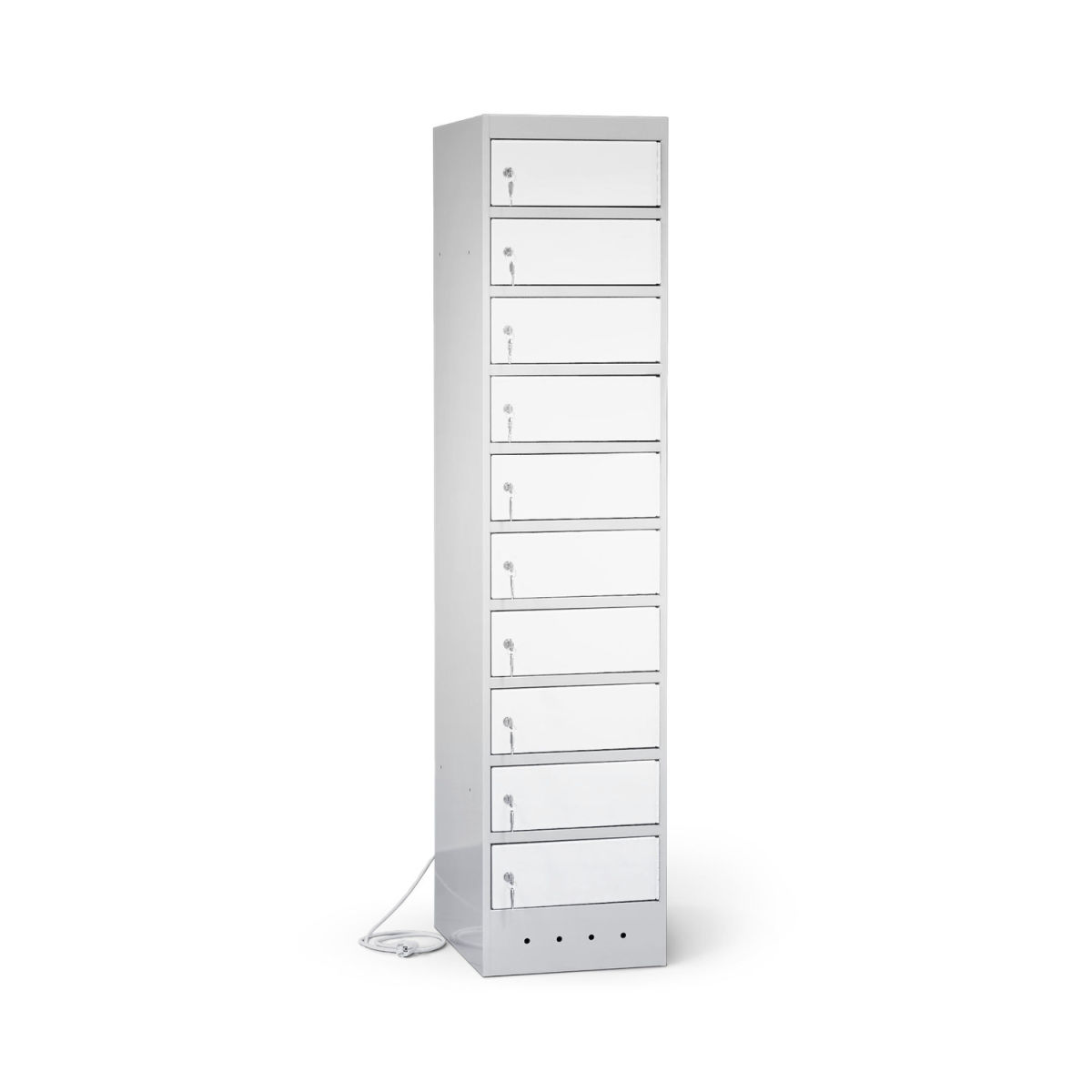 rotstahl Laptopschrank 10 Fächer mit lichtgrauem Korpus 40x180 cm (BxH); weiß