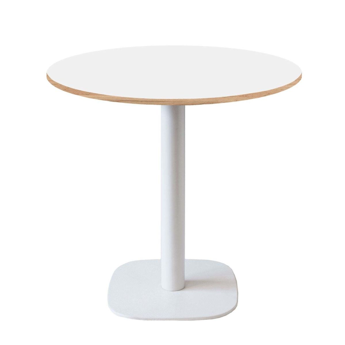 RestooTab Tisch Round rund Gestell weiß - Dekor Holz & Uni 75x70 cm (HxØ); Platte weiß, Gestell weiß; rund