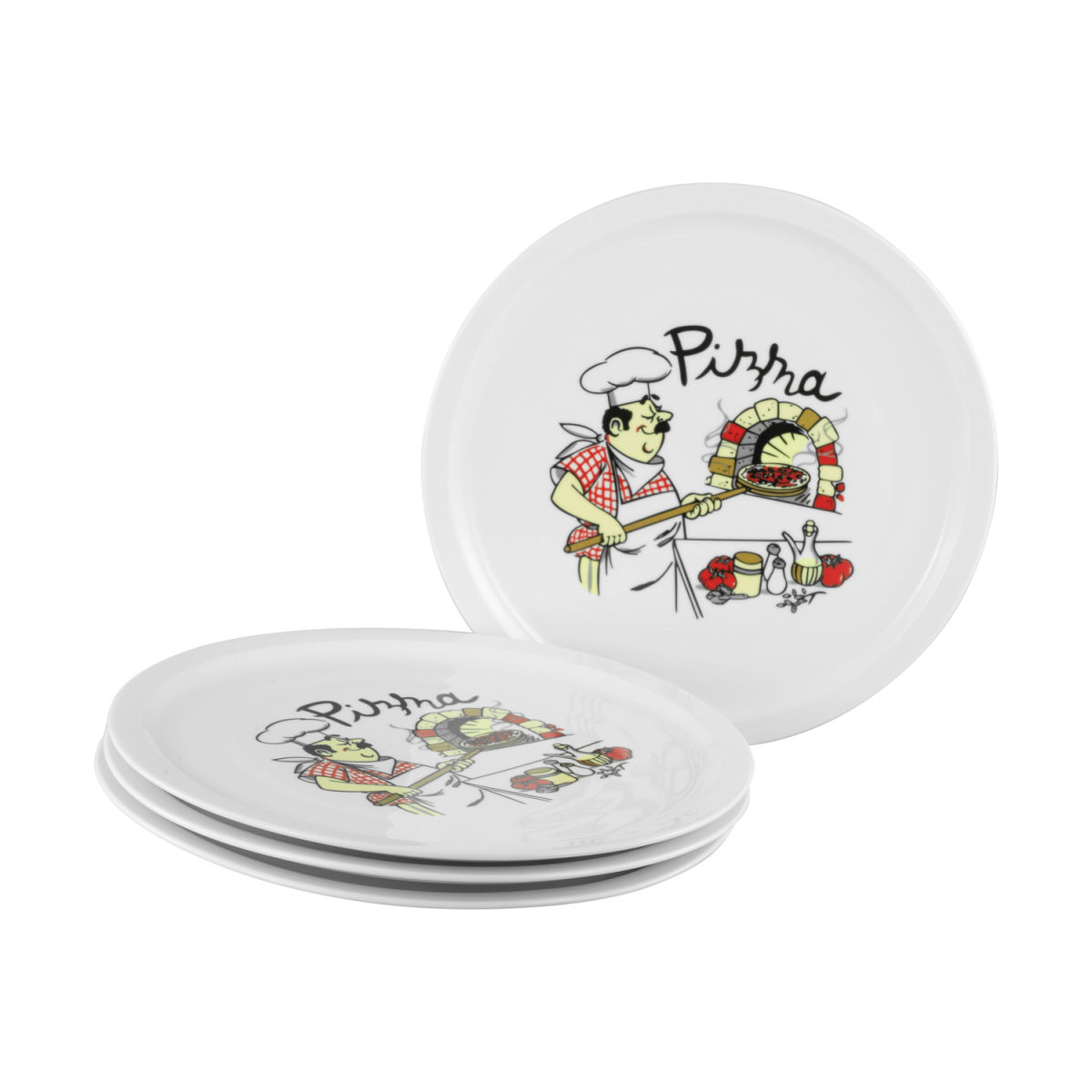 CreaTable Milano Pizzabäcker - Pizzateller 4-tlg 30x30x30x2 cm (LxBxØxH); mehrfarbig; rund; 4 Stück / Pack