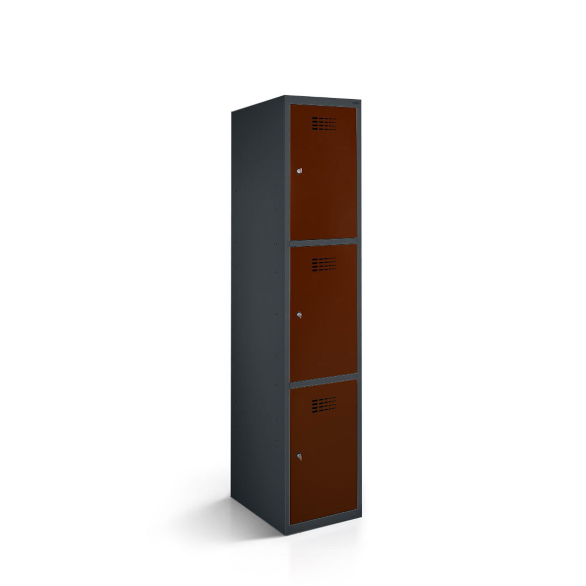 rotstahl Fächerschrank 3 Fächer mit anthrazitgrauem Korpus 40x50x180 cm (BxTxH); mahagoni