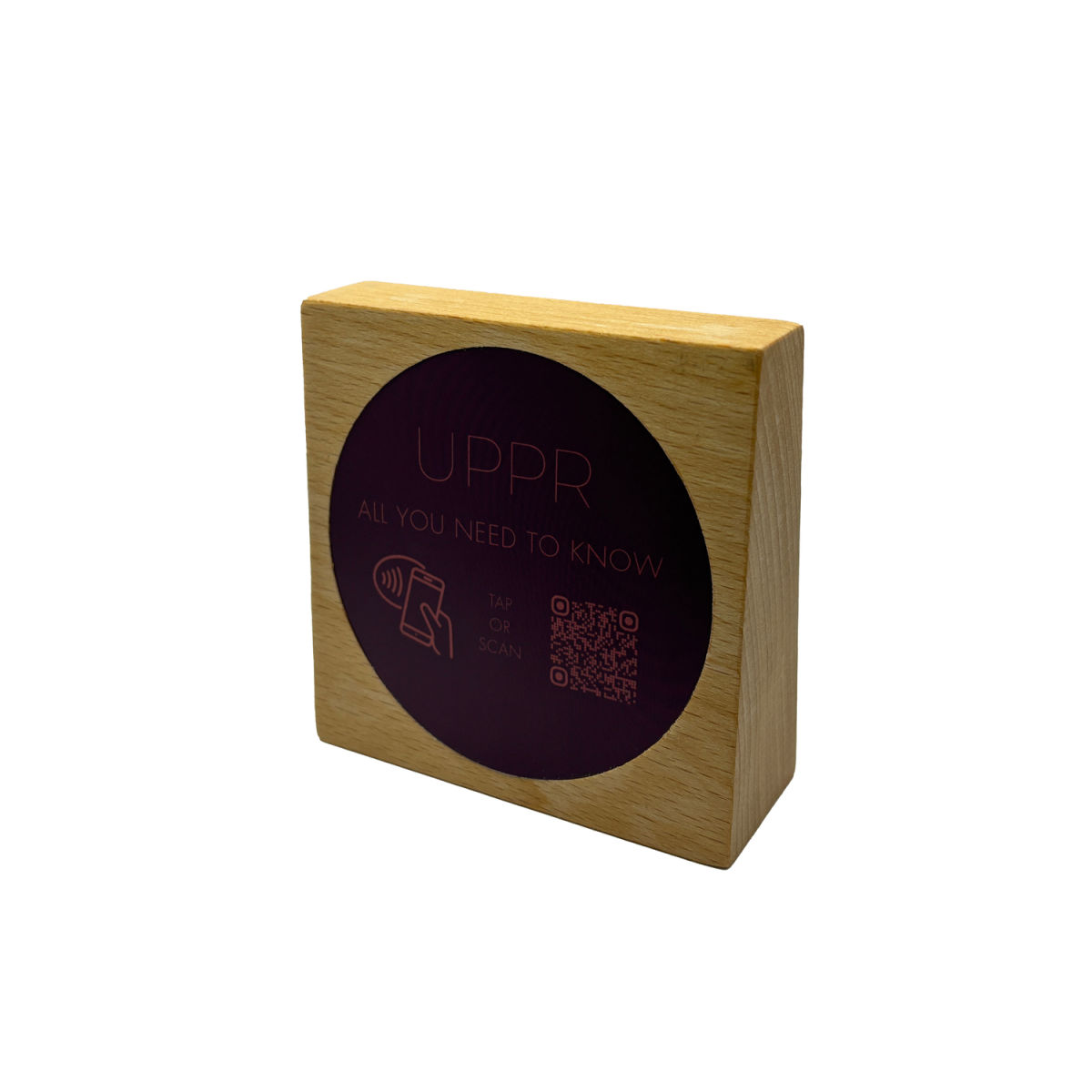 PRODUCTMATE Tischaufsteller stehend mit QR-Code Aufkleber matt und NFC-Chip 11x11 cm (BxH); buche/braun; 25 Stück / Pack