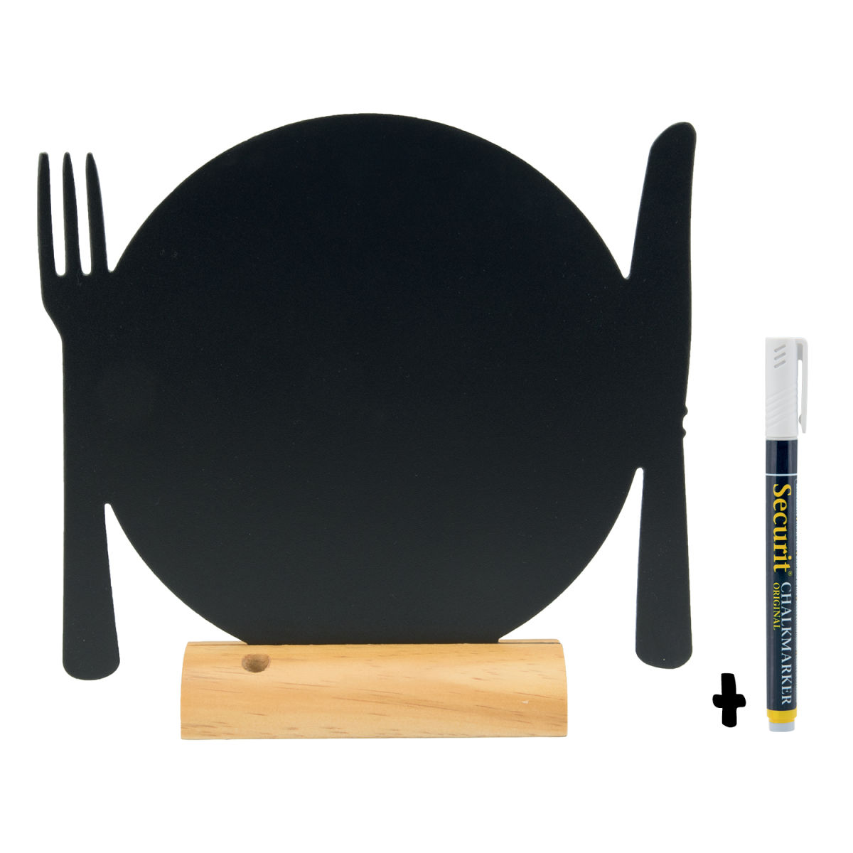 Lavagna da Tavolo - Silhouette Piatto - Base in Legno - Pennarello a Gesso Incluso Securit; 25x24 cm (LxH); nero