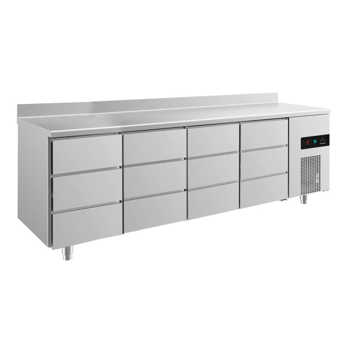 A&S Polarny Kühltisch -2 bis +8°C 2330x700x850mm mit 4x drei Schubladen u. Aufkantung 233x85x70 cm (BxHxT); silber