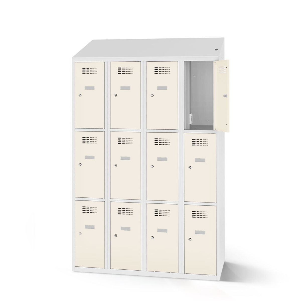 rotstahl Fächerschrank mit Ladefunktion 12 Fächer 4x3 mit lichtgrauem Korpus 120x200 cm (BxH); weiß