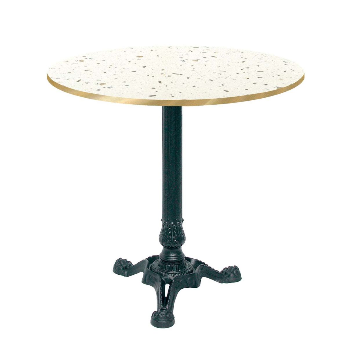RestooTab Tisch Bistrot rund - Kanten messingfarben 70x70x75x70 cm (LxBxHxØ); weiß/terrazzo/messing; Gestell schwarz; rund