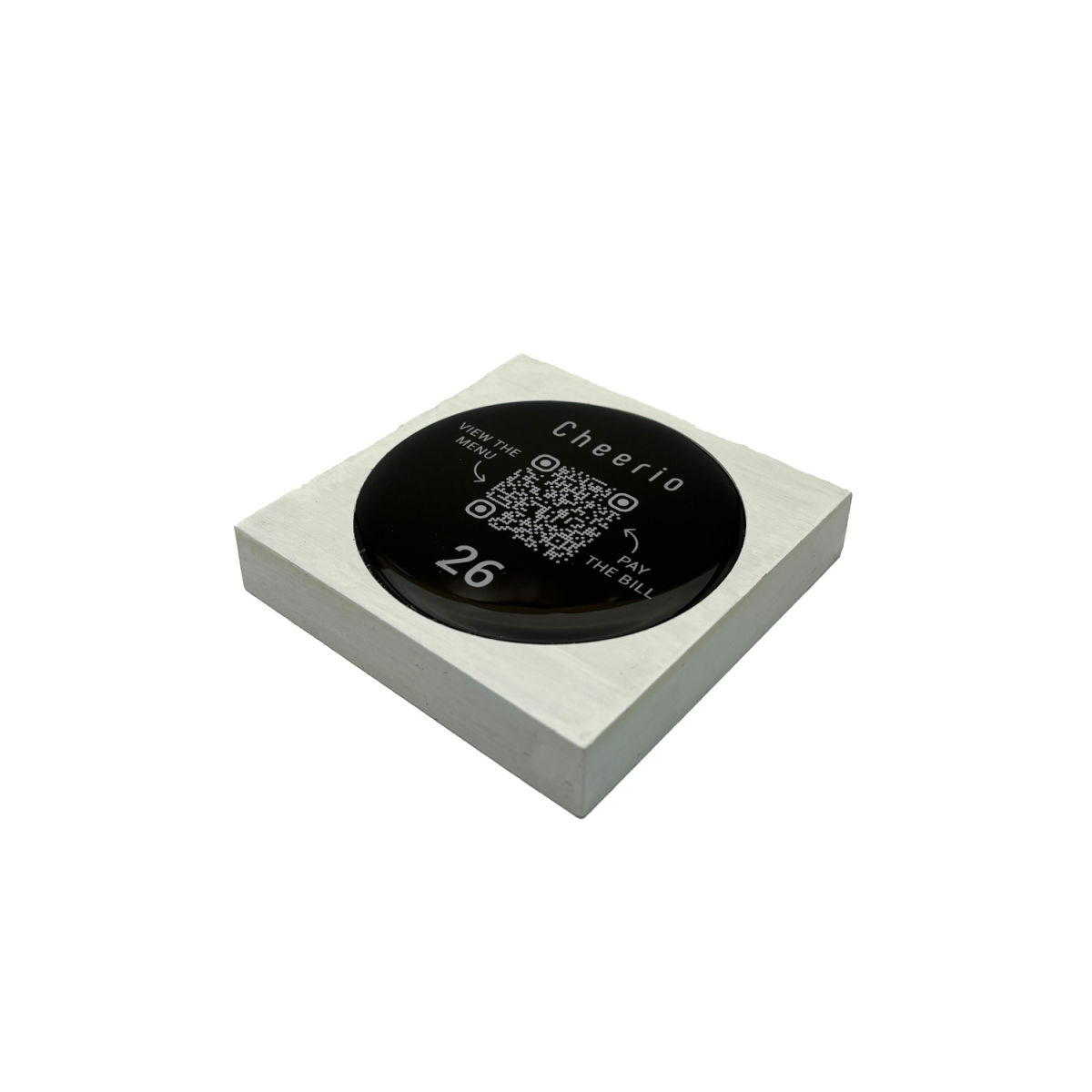 PRODUCTMATE Tischaufsteller liegend gerade mit QR-Code Aufkleber glänzend 8.5x8.5 cm (BxH); ahorn/weiß; 25 Stück / Pack