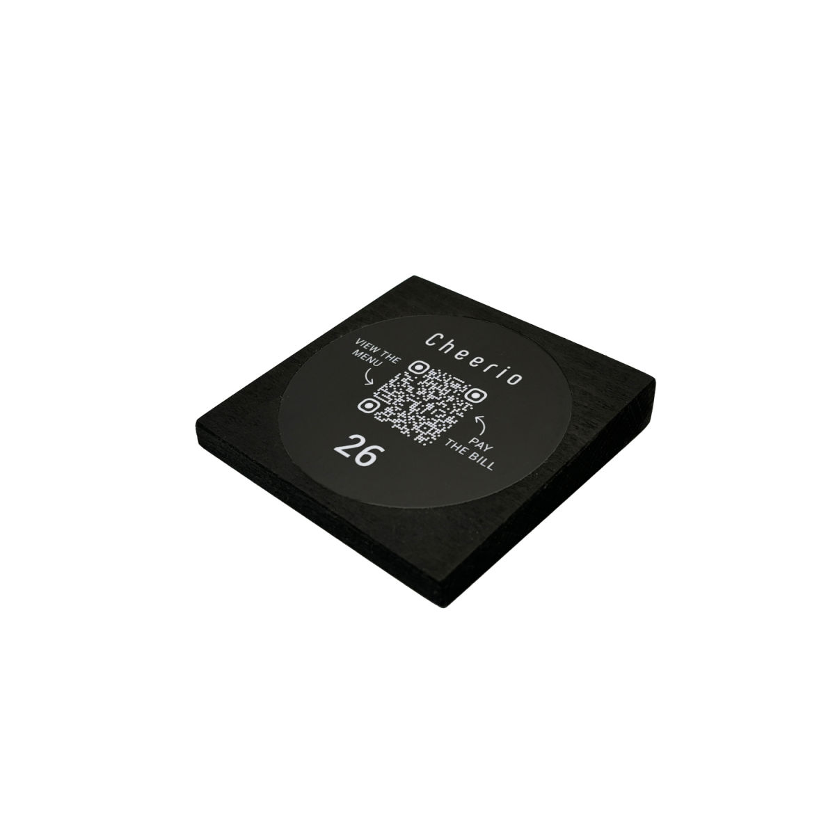 PRODUCTMATE Tischaufsteller liegend schräg mit QR-Code Aufkleber matt 11x11 cm (BxH); buche/schwarz; 25 Stück / Pack