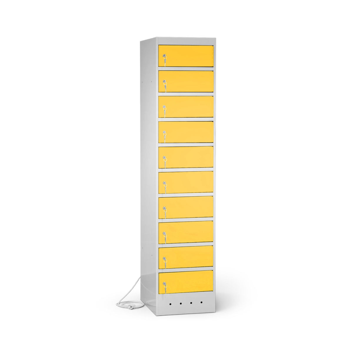 rotstahl Laptopschrank 10 Fächer mit lichtgrauem Korpus 40x180 cm (BxH); gelb