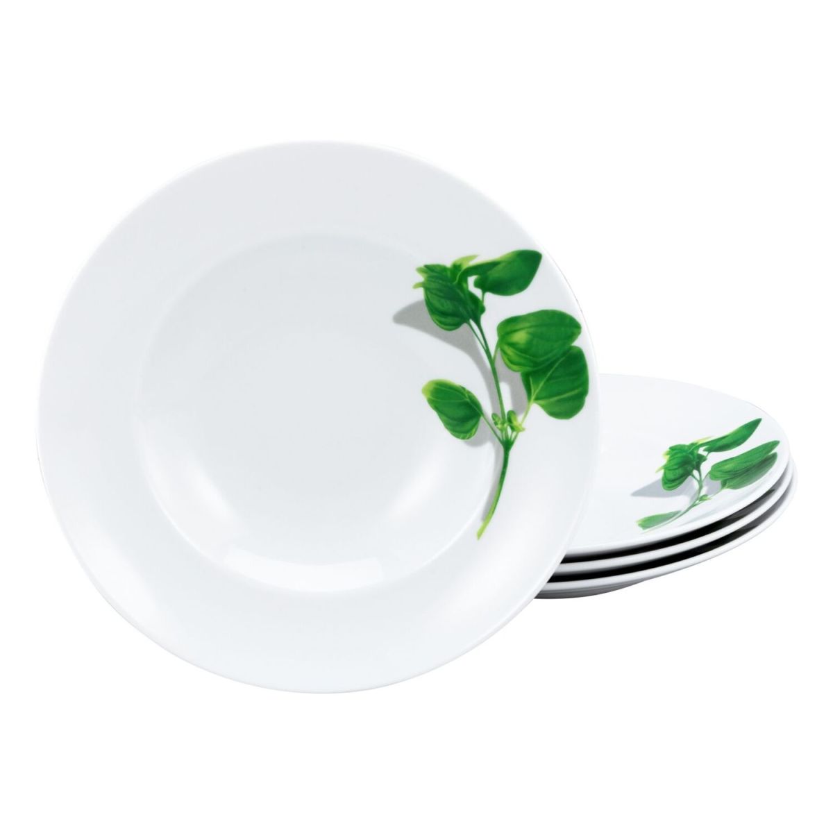 CreaTable Kräuter Basilikum - 4-er Pastateller 27 cm 400 ml, 27x5 cm (ØxH); weiß; rund; 4 Stück / Pack