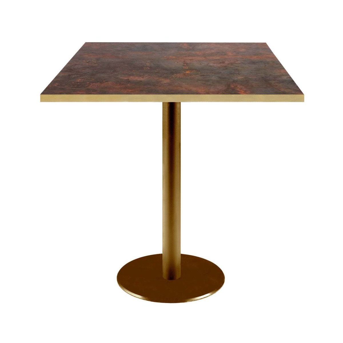 RestooTab Tisch Rome quadratisch Gestell goldmetallic - Kanten messingfarben 70x70x75 cm (LxBxH); Platte metall verrostet, Gestell messing; quadratisch