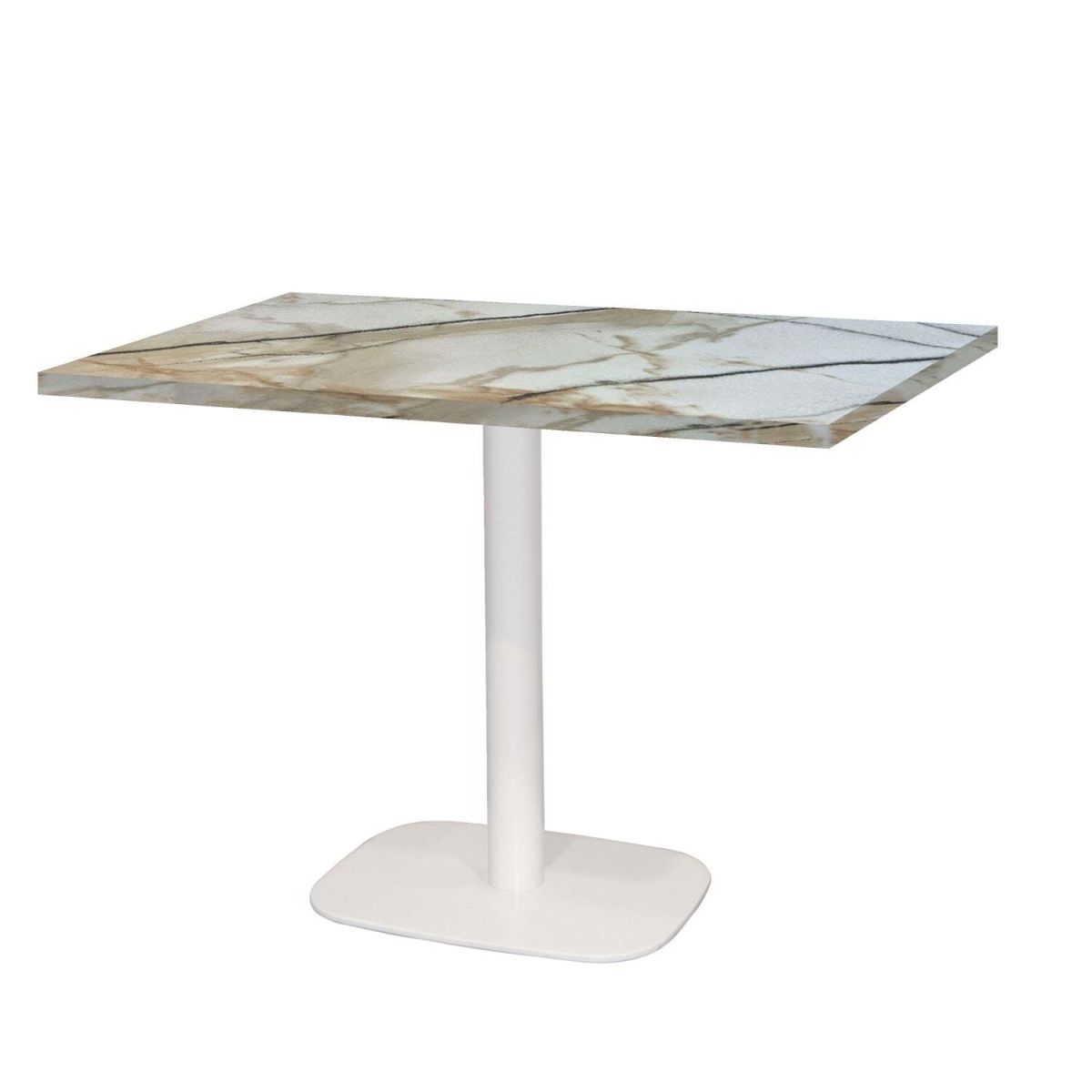 Tavolo Round rettangolare base bianco - laminato legno & pietra RestooTab; 120x70x75 cm (LxLxH); bianco lana/grigio/marmorizzato; rettangolare