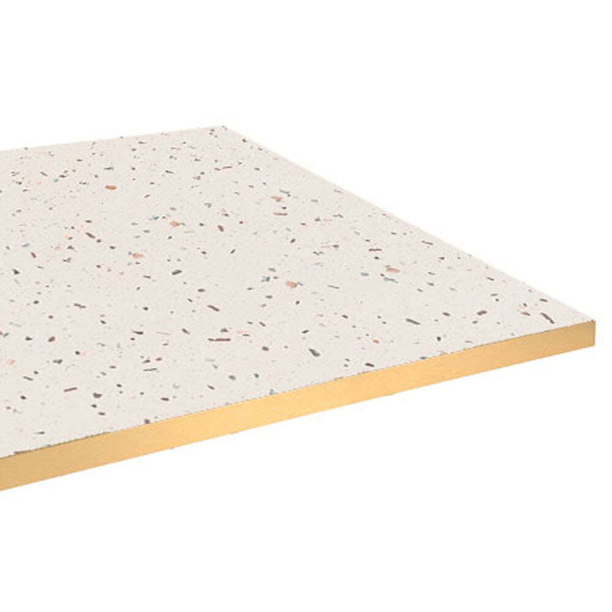 Piano tavolo quadrato, laminato Terrazzo, bordi colore ottone RestooTab; 60x60 cm (LxL); bianco/terazzo/ottone; quadrata