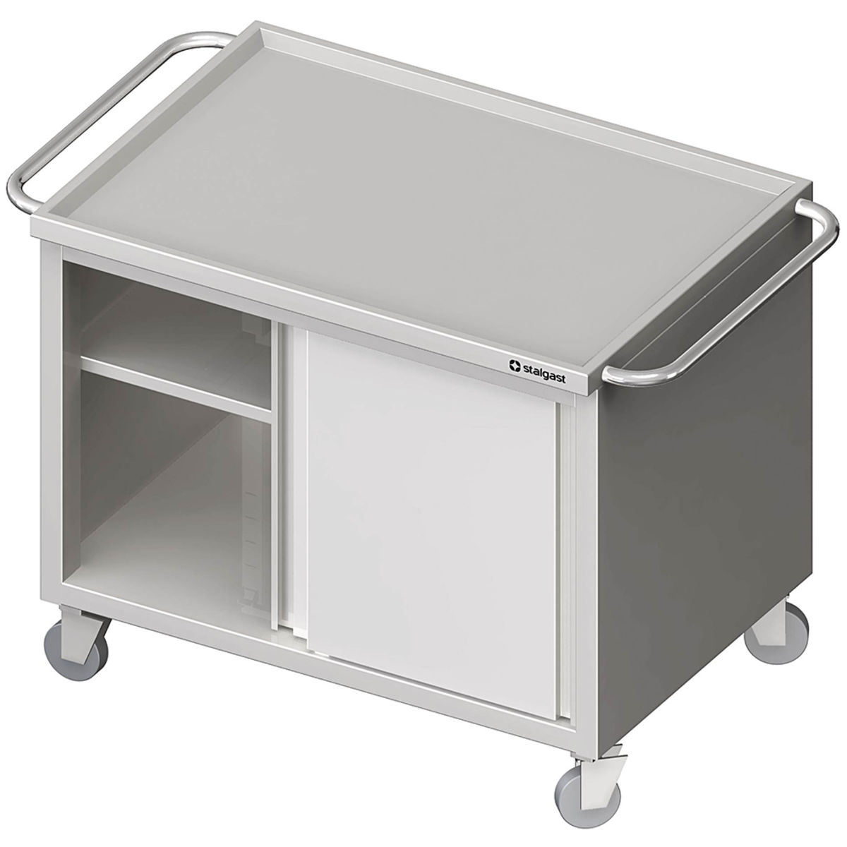Stalgast Transportwagen mit geschlossenem Unterbau, und Schiebetüren, verschweißt 100x85x60 cm (BxHxT); silber