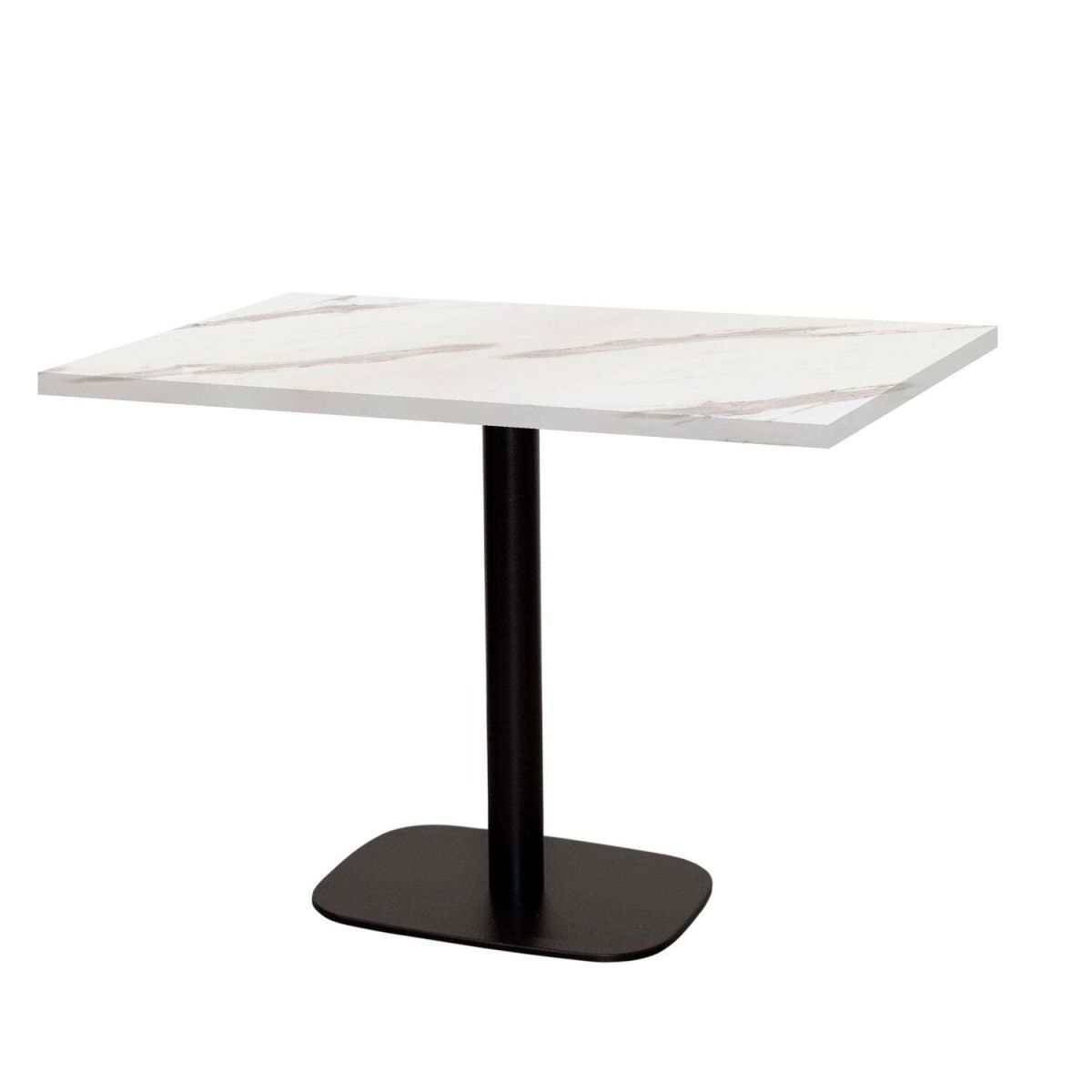 RestooTab Tisch Round rechteckig - Dekor Stein & Holz 120x70x75 cm (LxBxH); Platte weiß, Gestell schwarz; rechteckig