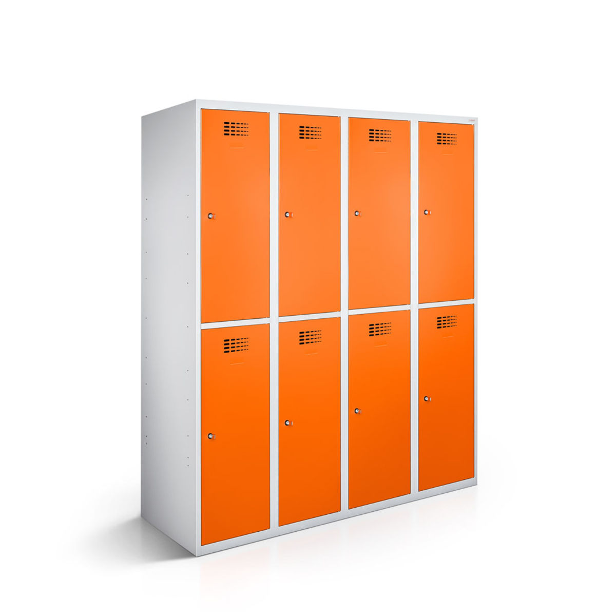 rotstahl Garderobenspind 8 Türen mit lichtgrauem Korpus 120x50x180 cm (BxTxH); orange