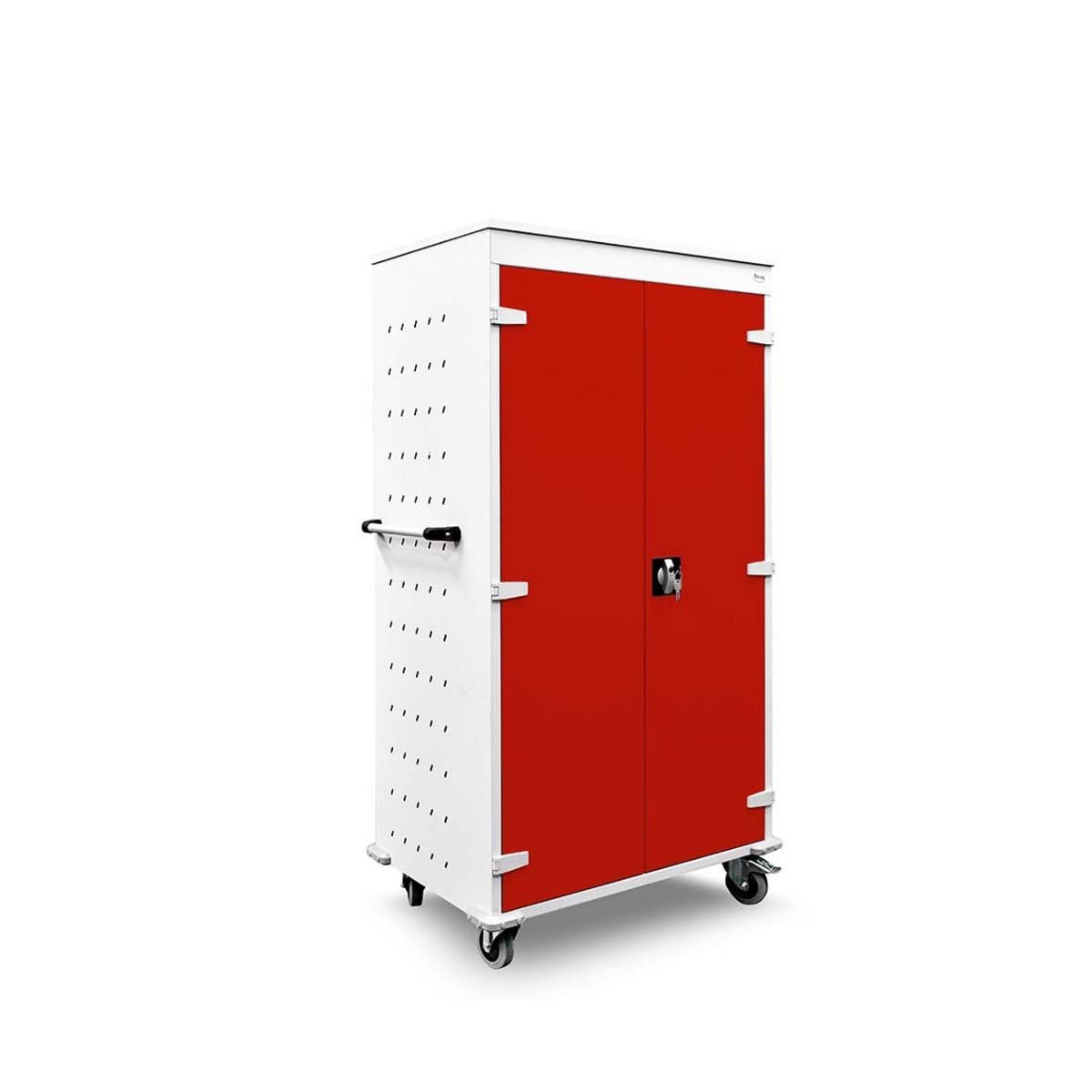 rotstahl Laptopwagen 26 Fächer mit lichtgrauem Korpus 92x154 cm (BxH); rot