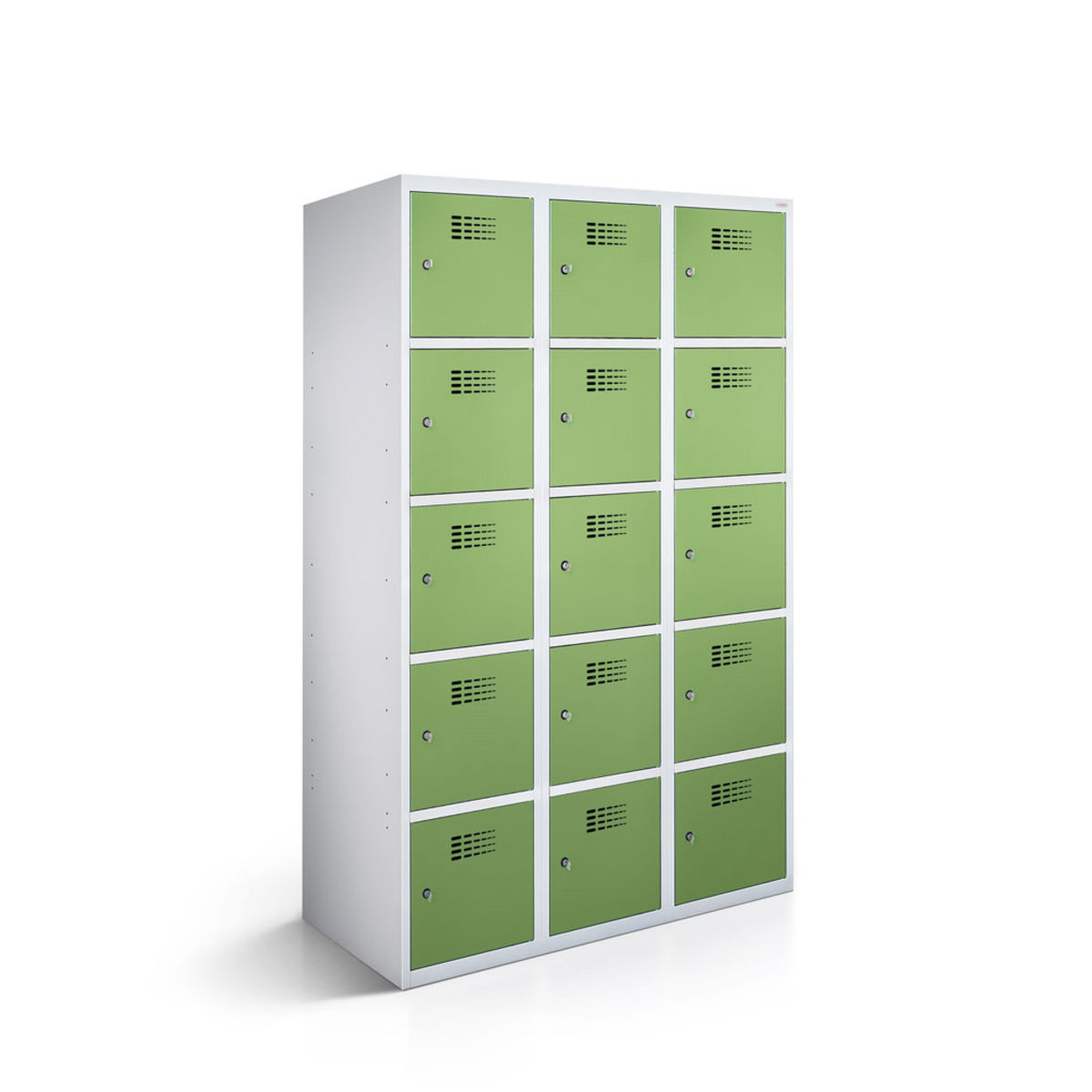 rotstahl Fächerschrank 15 Fächer mit lichtgrauem Korpus 120x50x180 cm (BxTxH); hellgrün