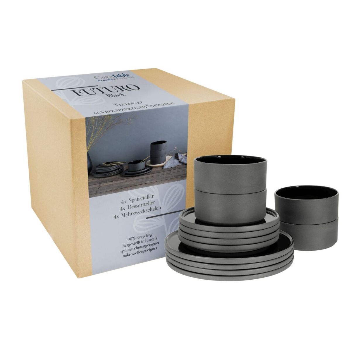 CreaTable Futuro - Tellerset 12-tlg schwarz