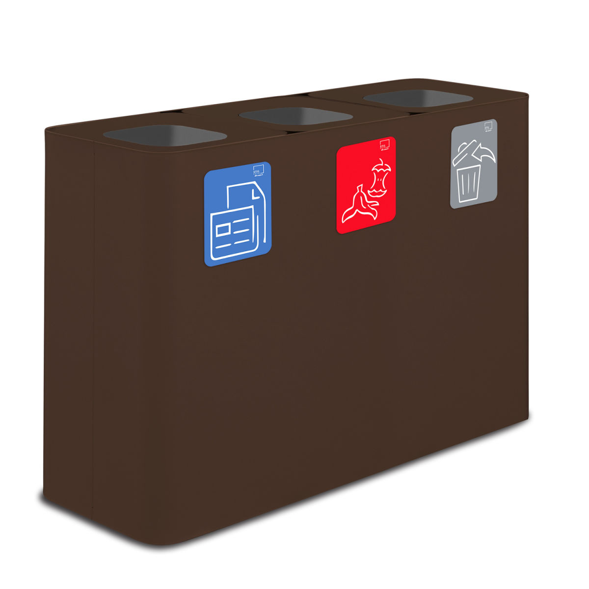 STIL CASA Stil Casa PURE Abfallsammelsystem, lackierter Stahl, mit drei Fächern von je 100 Litern 300 l, 115x39x80.3 cm (LxBxH); rostbraun; rechteckig