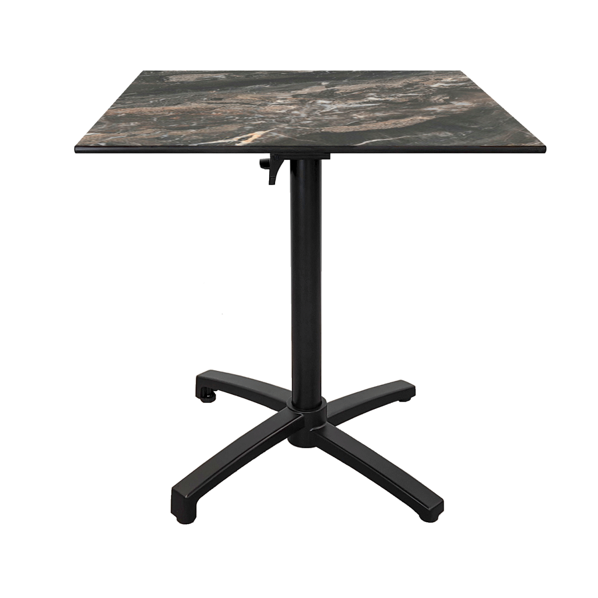 RestooTab Outdoor Klapptisch Diabolo 70x70x73 cm (LxBxH); Platte schwarz/braun/marmoriert, Gestell schwarz; quadratisch