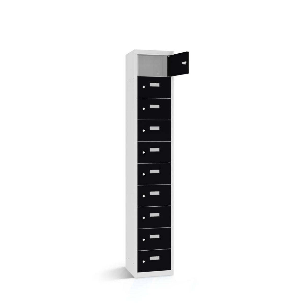 rotstahl Wertfachschrank 10 Fächer mit lichtgrauem Korpus 42.5x30x180 cm (BxTxH); schwarz