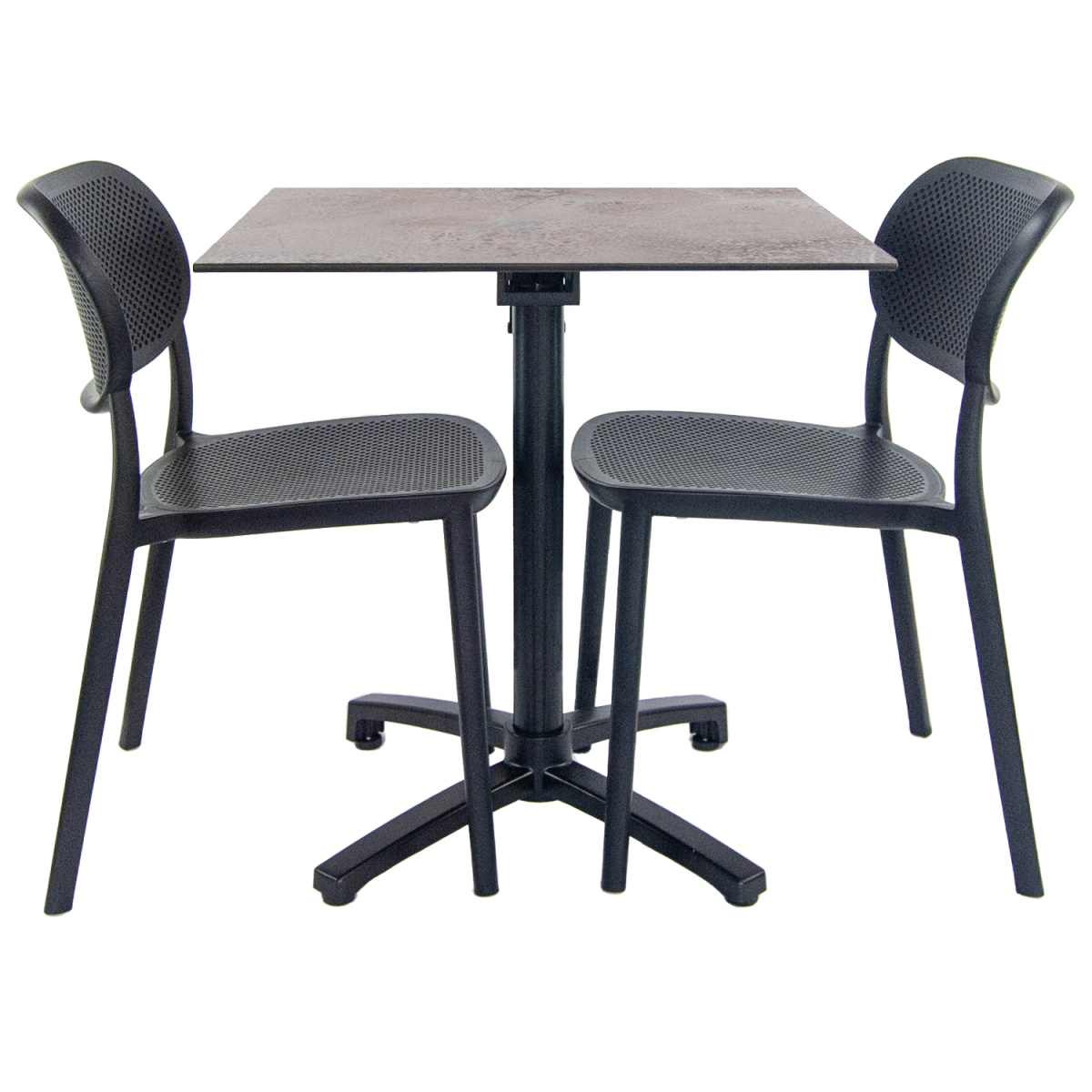 RestooTab Terrassenset Klapptisch Diabolo - 2 Stühle 70x70x73 cm (LxBxH); Platte hellgrau, Gestell schwarz; quadratisch