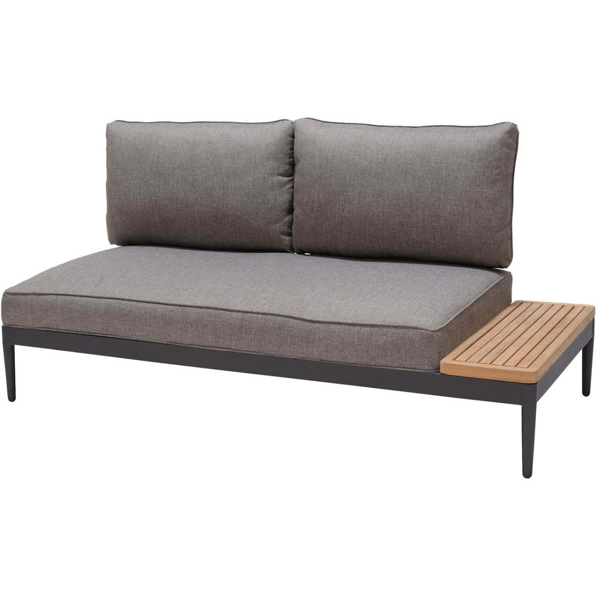ScanCom Gartensofa 2-Sitzer 'Topaz' mit 2 Rückenlehnen, mit Ablage aus Teakholz, ecru; 174x78x68 cm (BxTxH); Sitz grau, Gestell grau