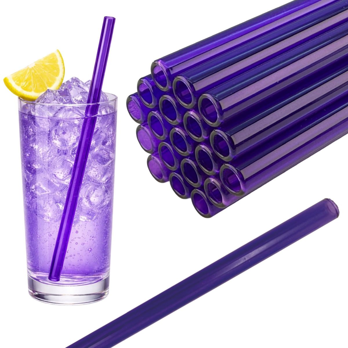 Gastro Pionier 50x Glas Trinkhalme farbig 0.8x20 cm (ØxL); violett; 50 Stück / Pack