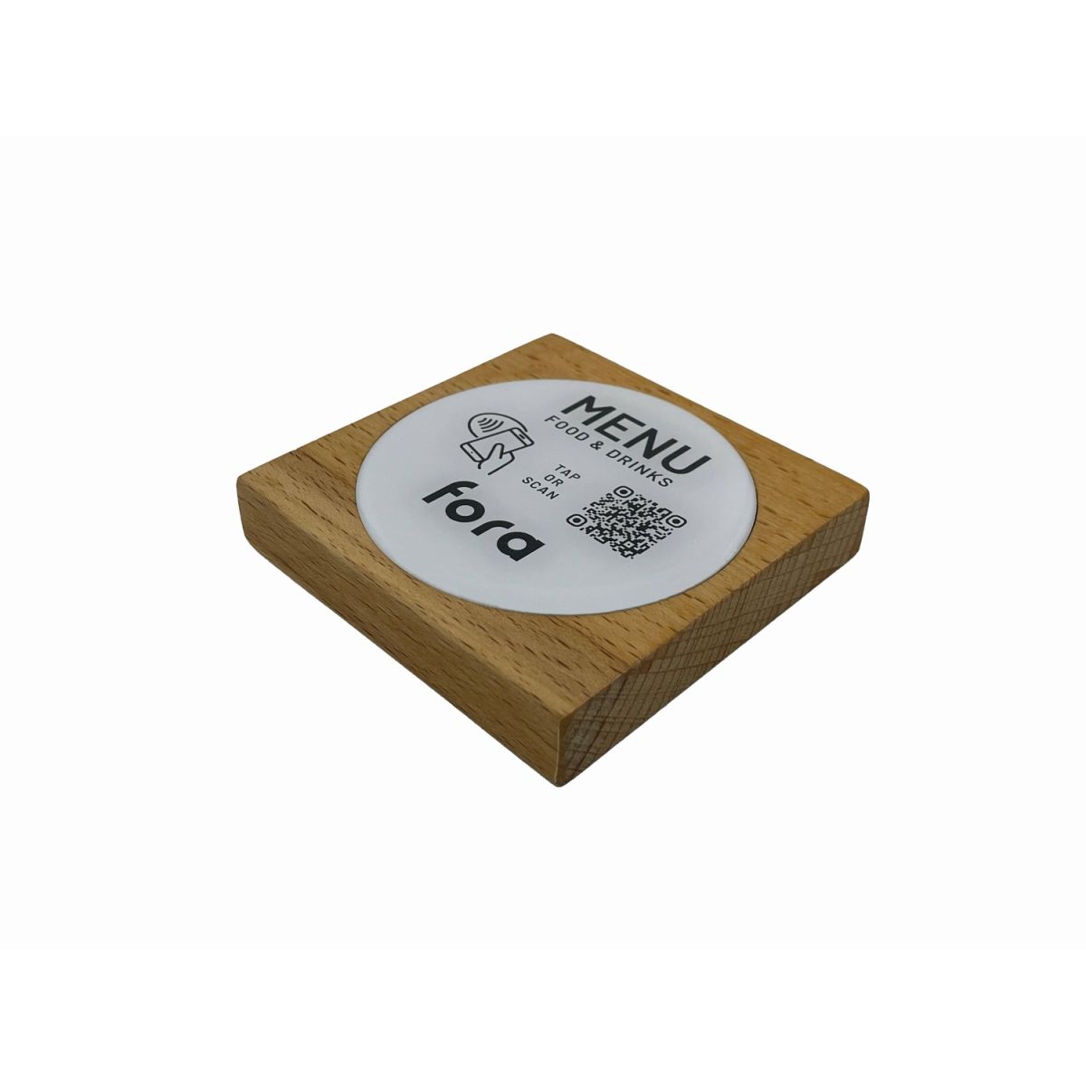 PRODUCTMATE Tischaufsteller liegend schräg mit QR-Code Aufkleber glänzend und NFC-Chip 11x11 cm (BxH); buche/braun; 25 Stück / Pack